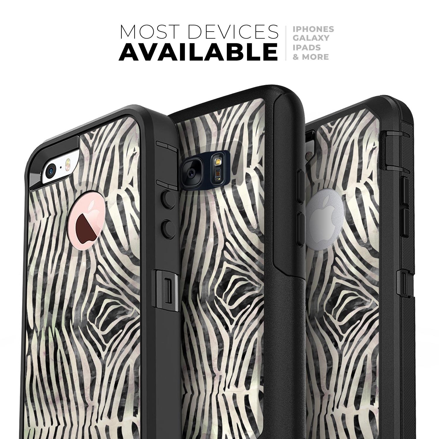 Watercolor Zebra Pattern Skin Kit for iPhone OtterBox cases, showcasing vibrant colors and unique design.