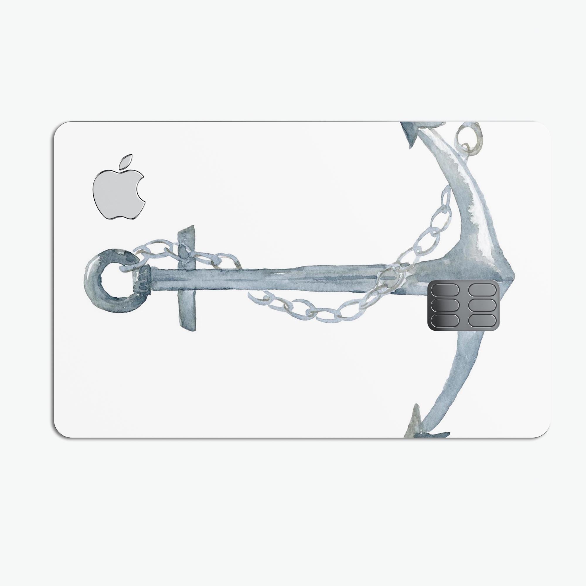 Watercolored grungy chained anchor decal skin for Apple Card, showcasing vibrant colors and a stylish design.