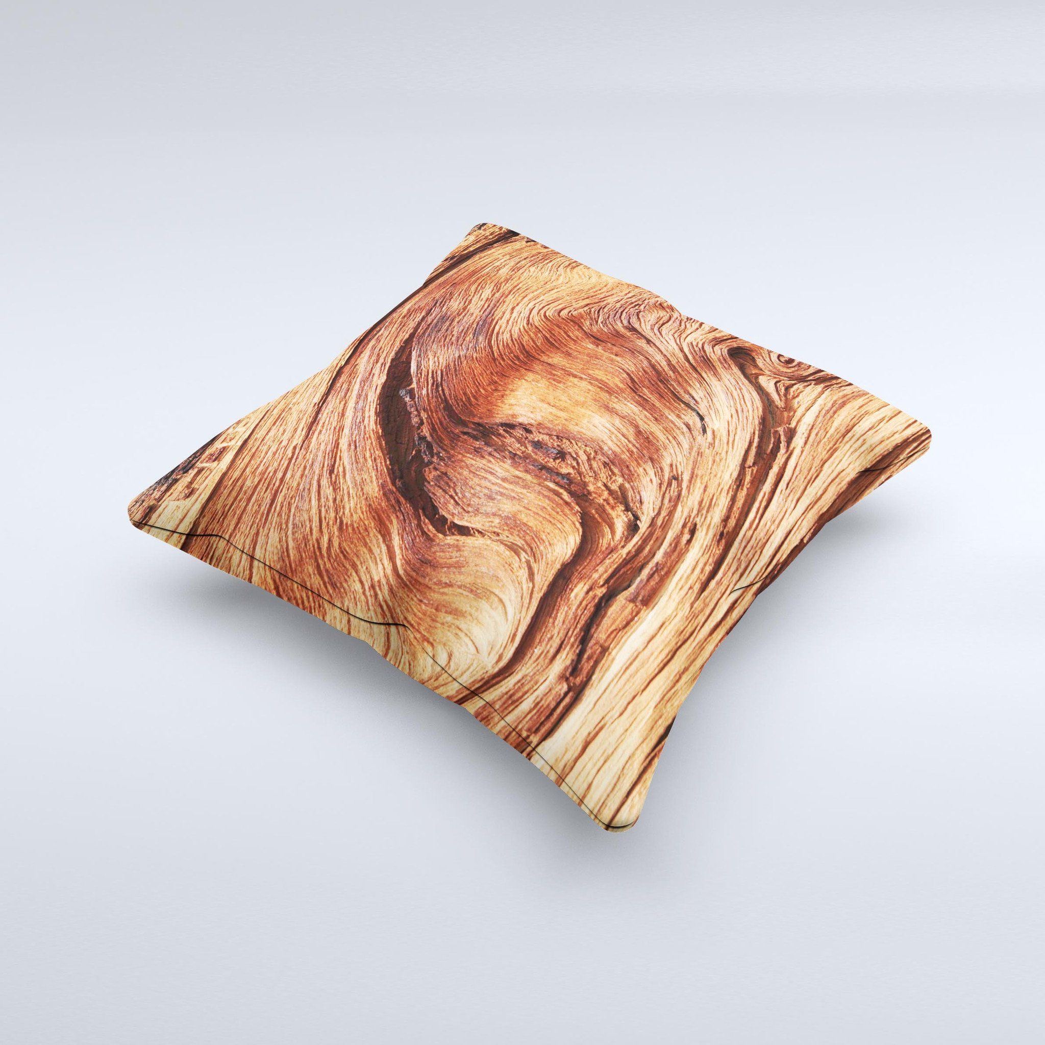 Wavy Bright Wood Knot Ink-Fuzed Decorative Throw Pillow showcasing unique handmade design and vibrant colors.