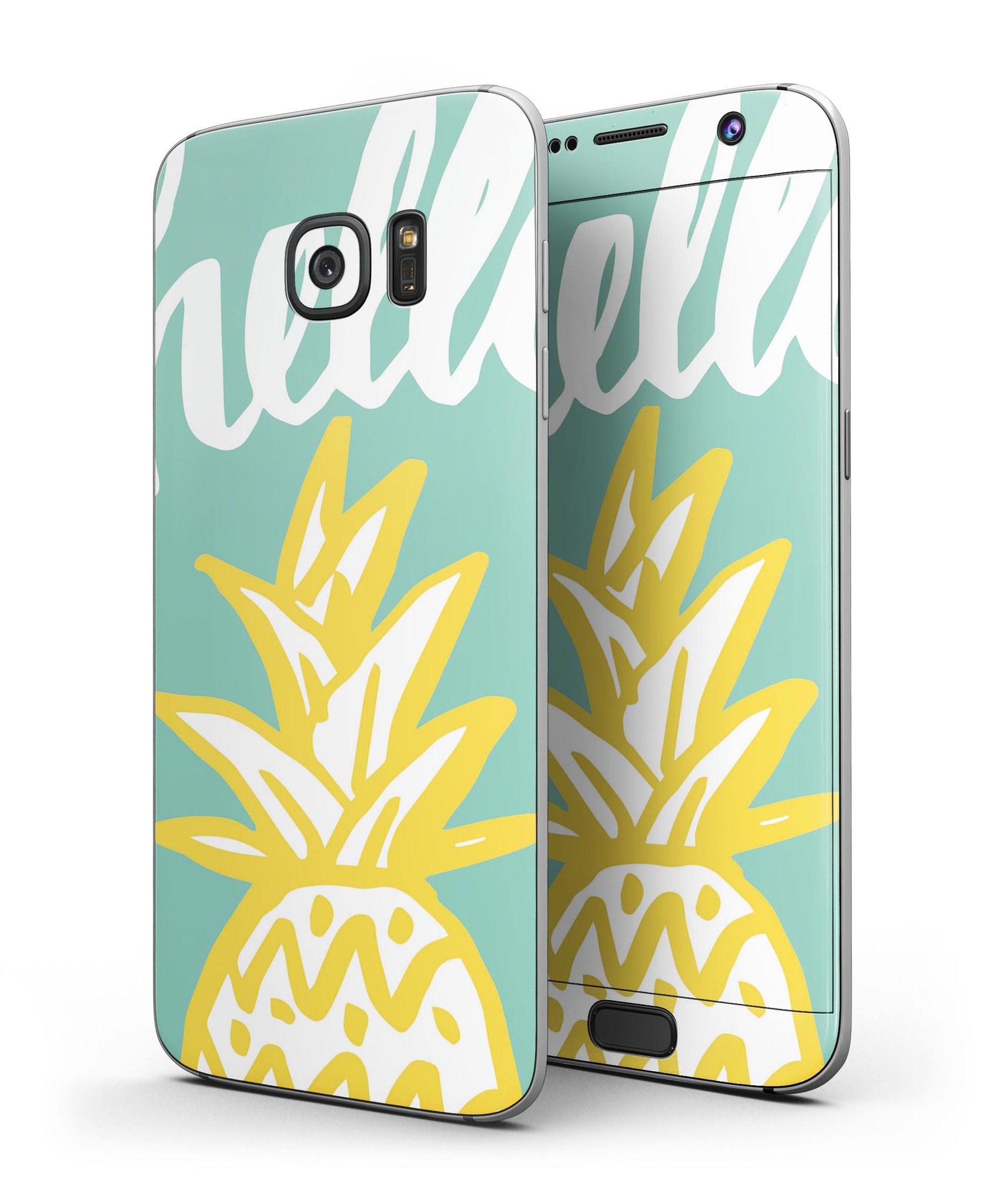 Well Hello Pineapple Full Body Skin-Kit for Samsung Galaxy S7 and S7 Edge, showcasing vibrant pineapple design and premium vinyl material.