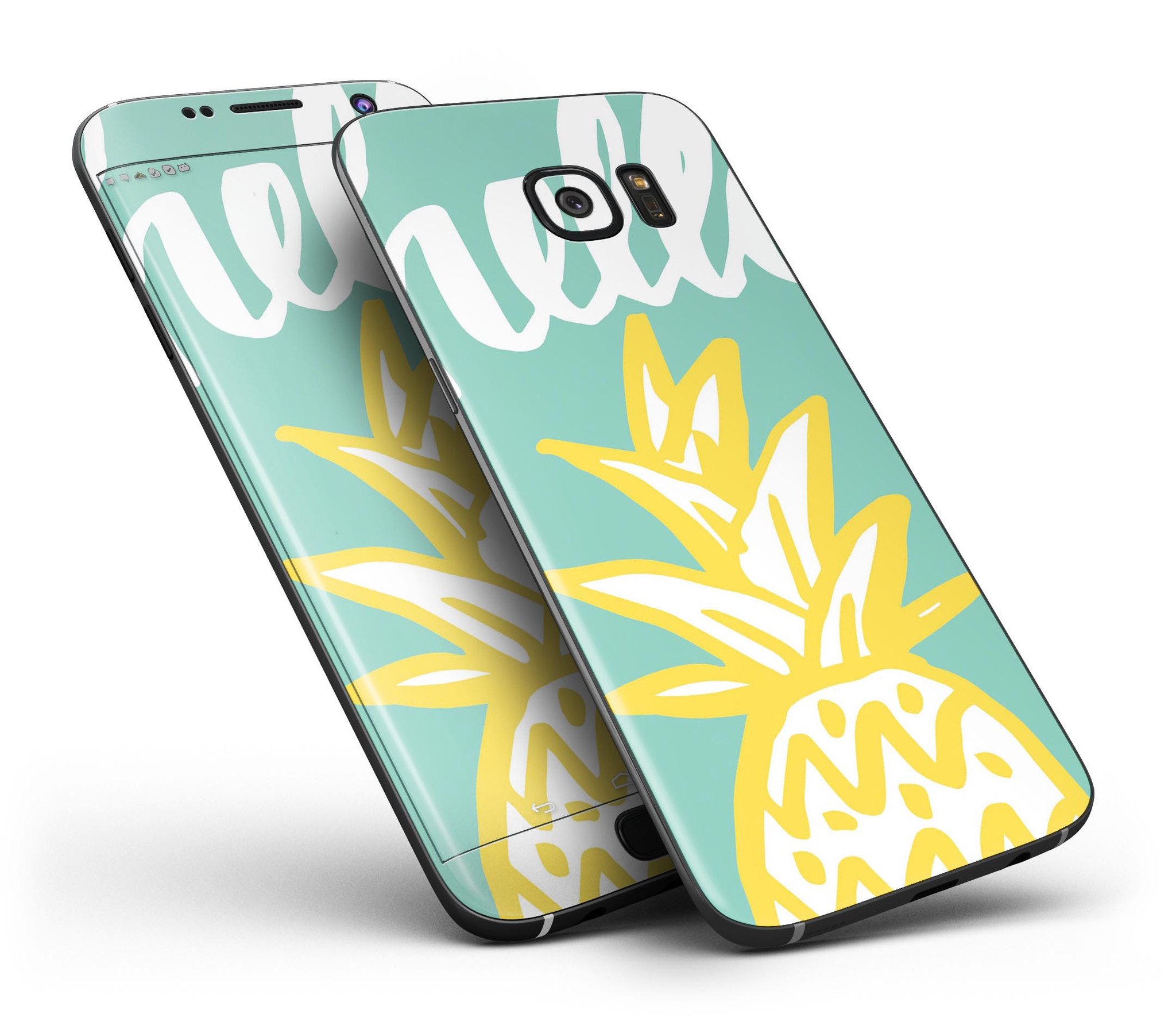 Well Hello Pineapple Full Body Skin-Kit for Samsung Galaxy S7 and S7 Edge, showcasing vibrant pineapple design and premium vinyl material.