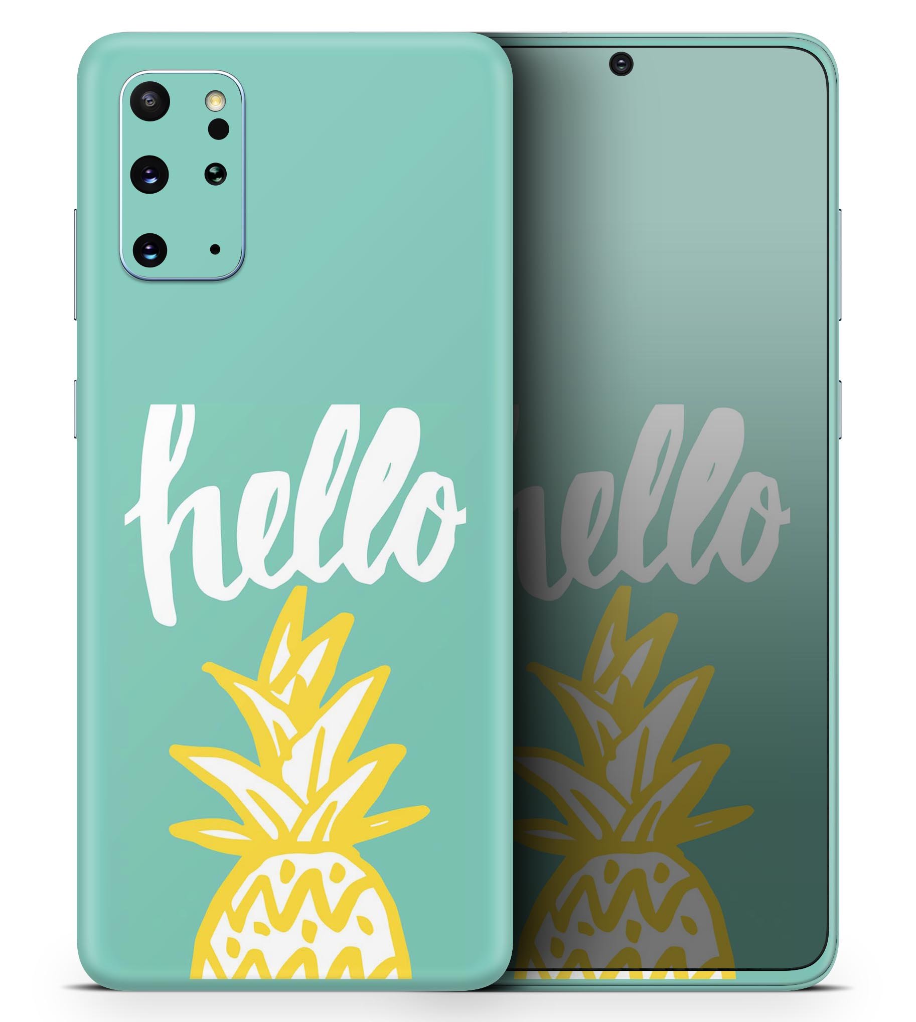 Well Hello Pineapple Skin-Kit for Samsung Galaxy S20, showcasing vibrant design and premium vinyl material.