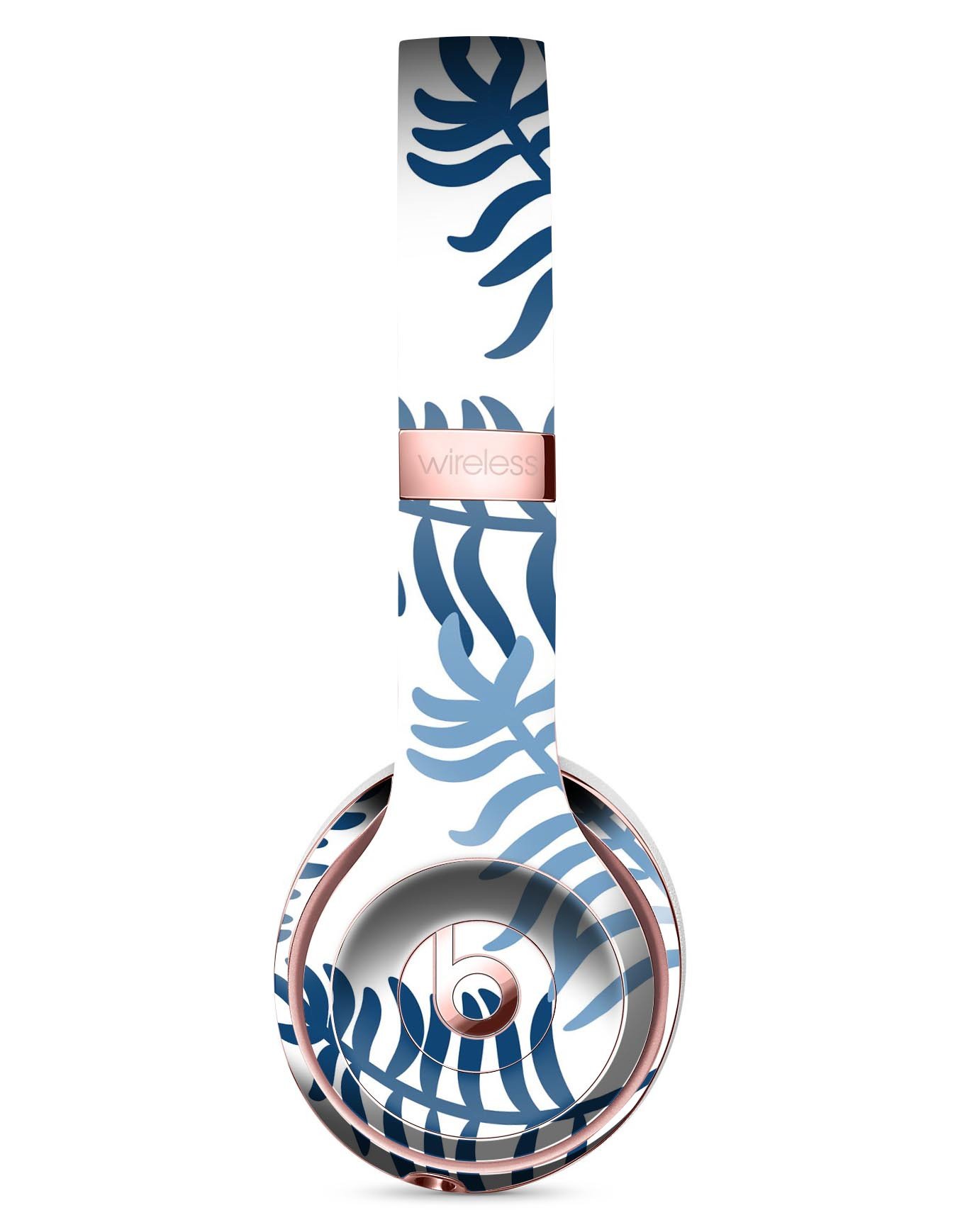 Whispy Leaves of Blue Full-Body Skin Kit for Beats by Dre Solo 3, showcasing vibrant blue leaf patterns on a sleek vinyl surface.