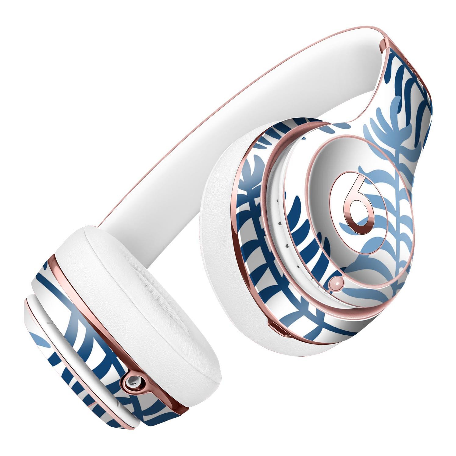 Whispy Leaves of Blue Full-Body Skin Kit for Beats by Dre Solo 3, showcasing vibrant blue leaf patterns on a sleek vinyl surface.