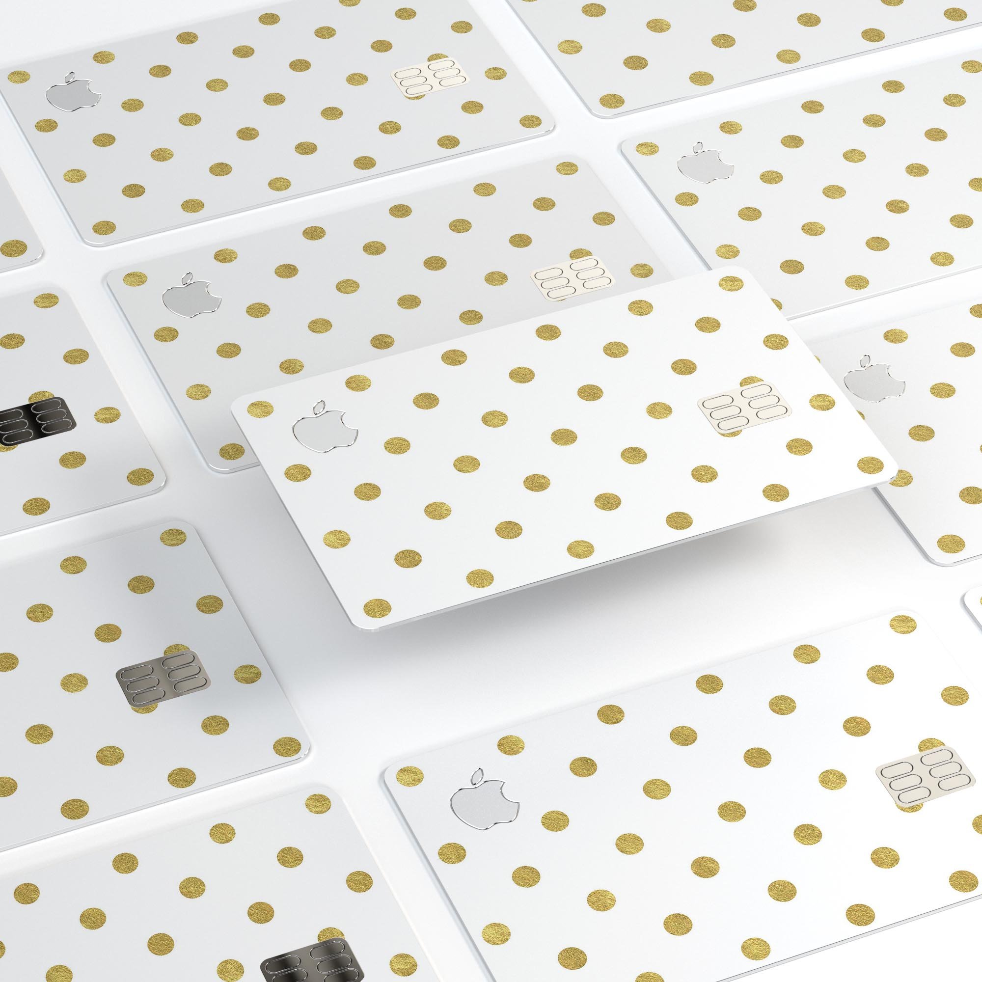 White and Gold Foil Polka skin kit for Apple Card, showcasing its elegant design and premium quality.