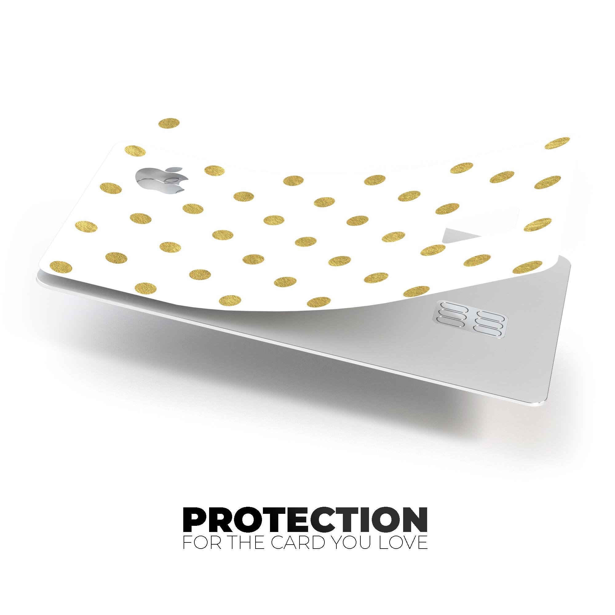 White and Gold Foil Polka skin kit for Apple Card, showcasing its elegant design and premium quality.