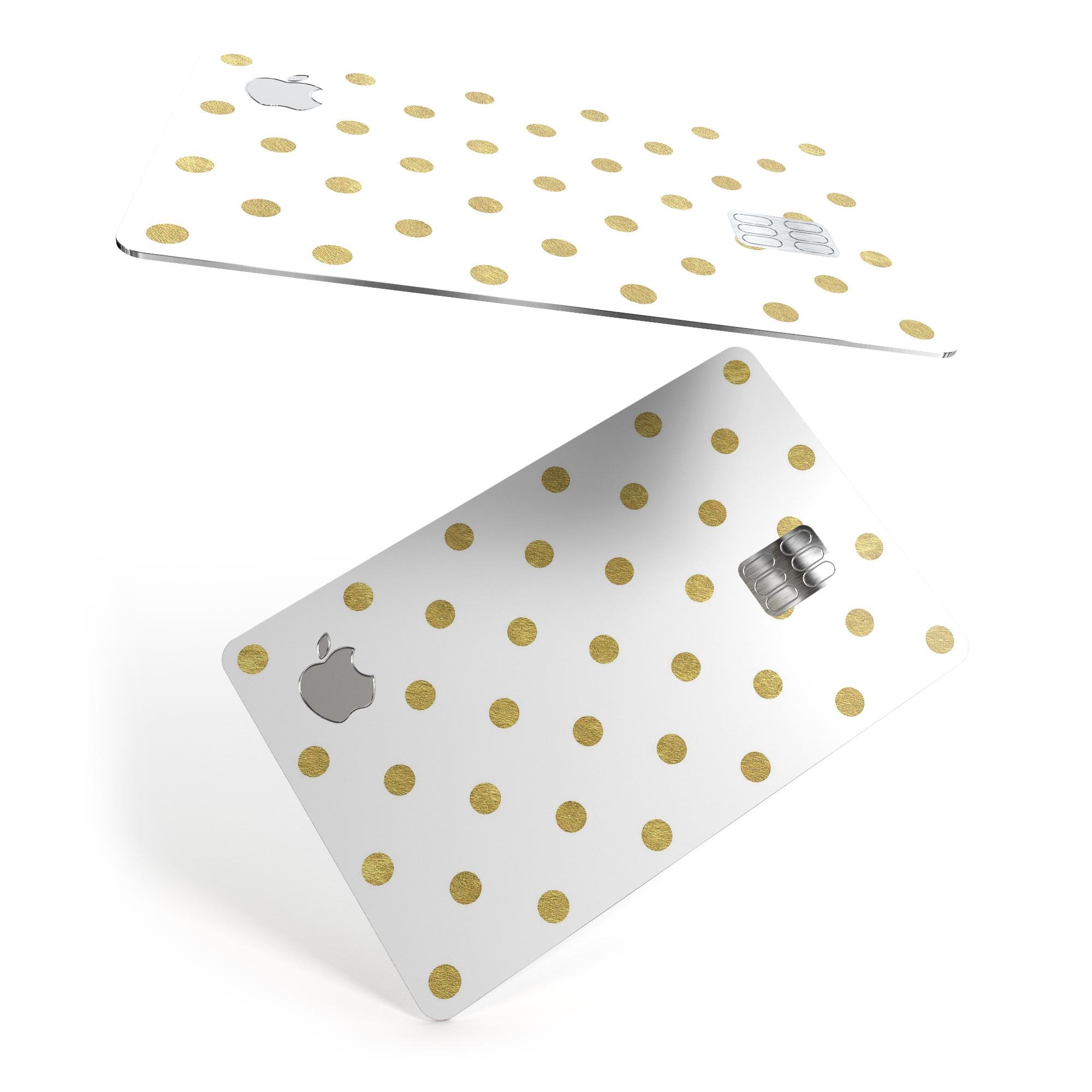 White and Gold Foil Polka skin kit for Apple Card, showcasing its elegant design and premium quality.