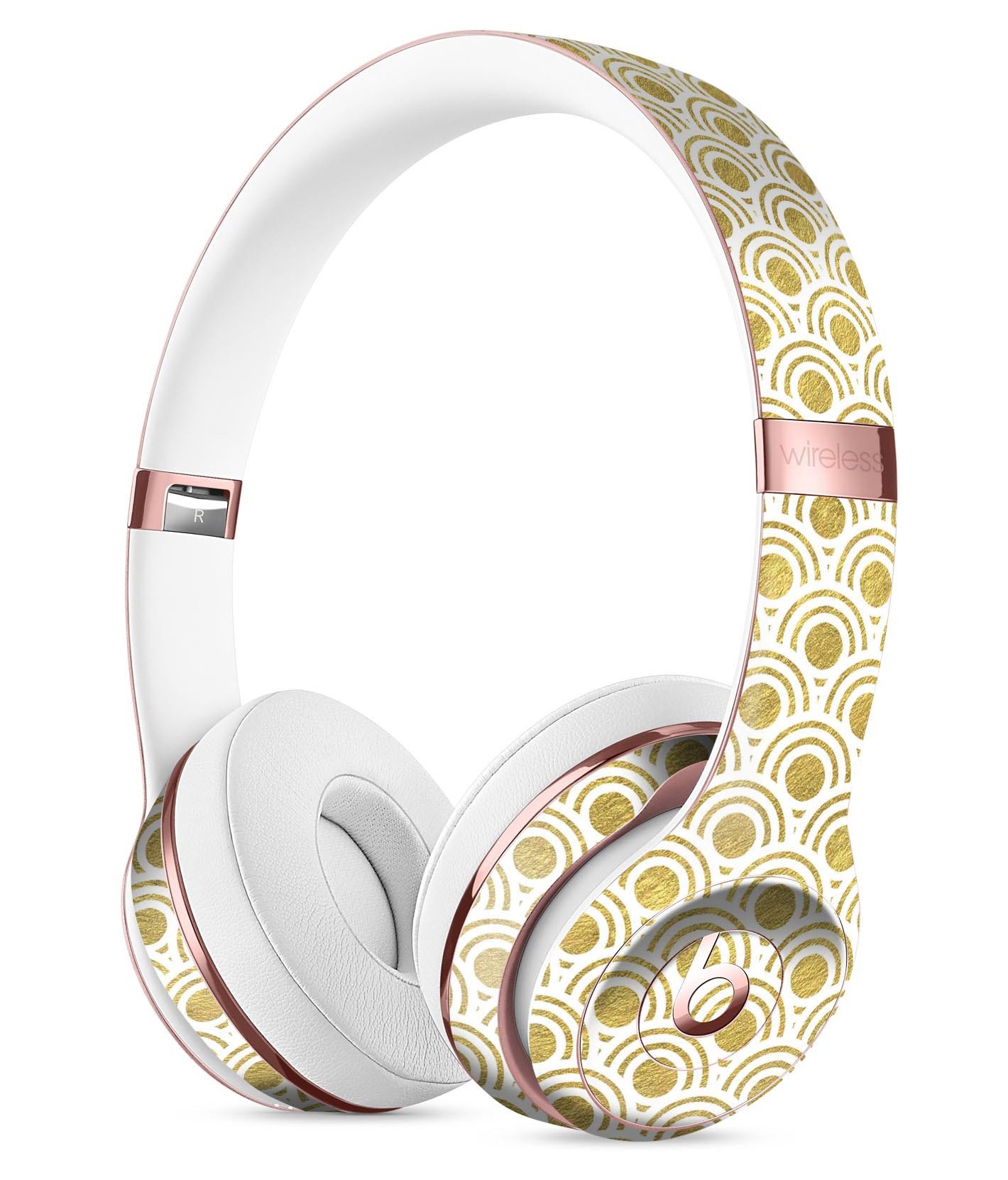 White and Gold Foil Full-Body Skin Kit for Beats by Dre Solo 3, showcasing its stylish design and premium vinyl material.