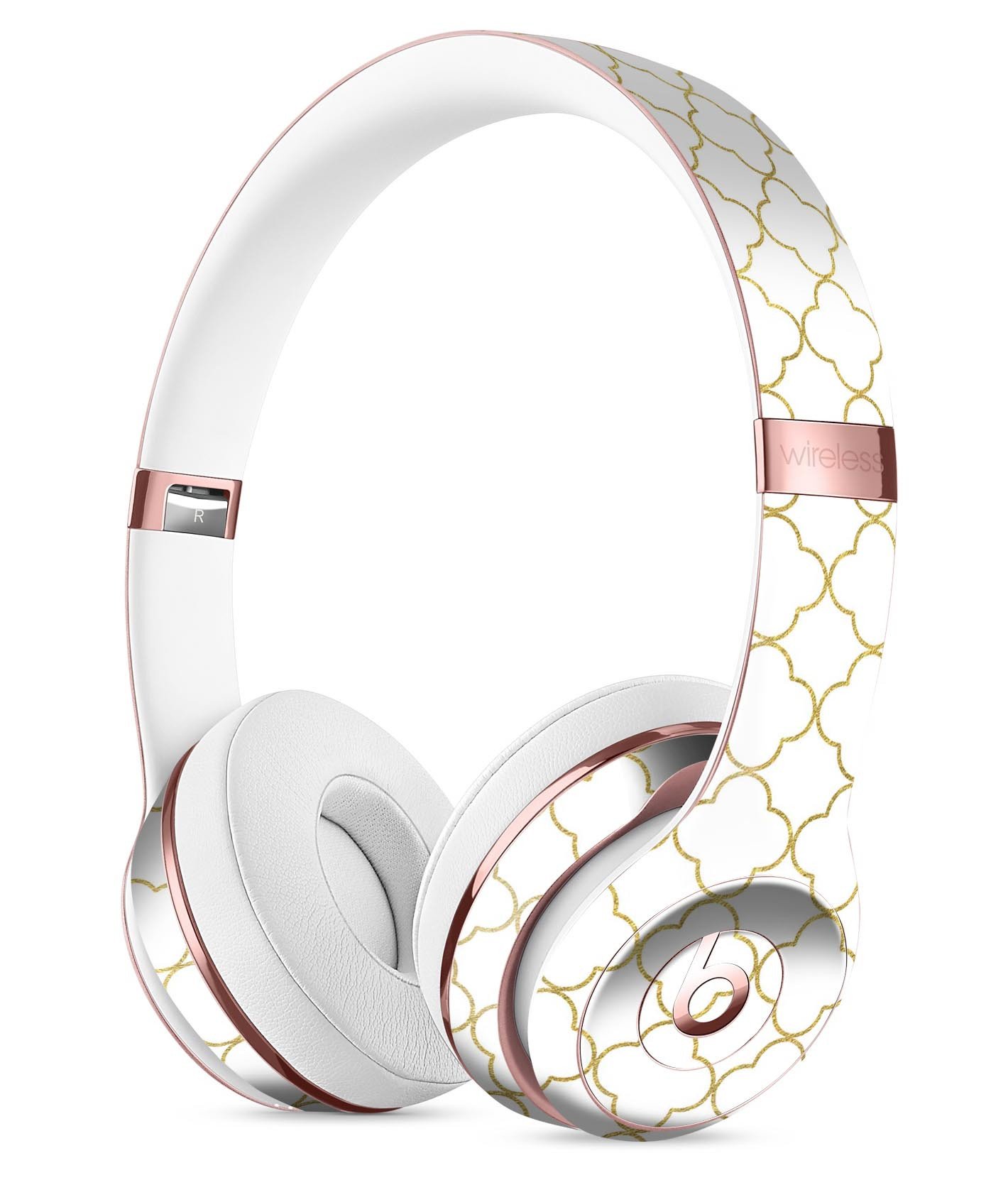 White and Gold Foil Full-Body Skin Kit for Beats by Dre Solo 3, showcasing a stylish design that protects headphones.