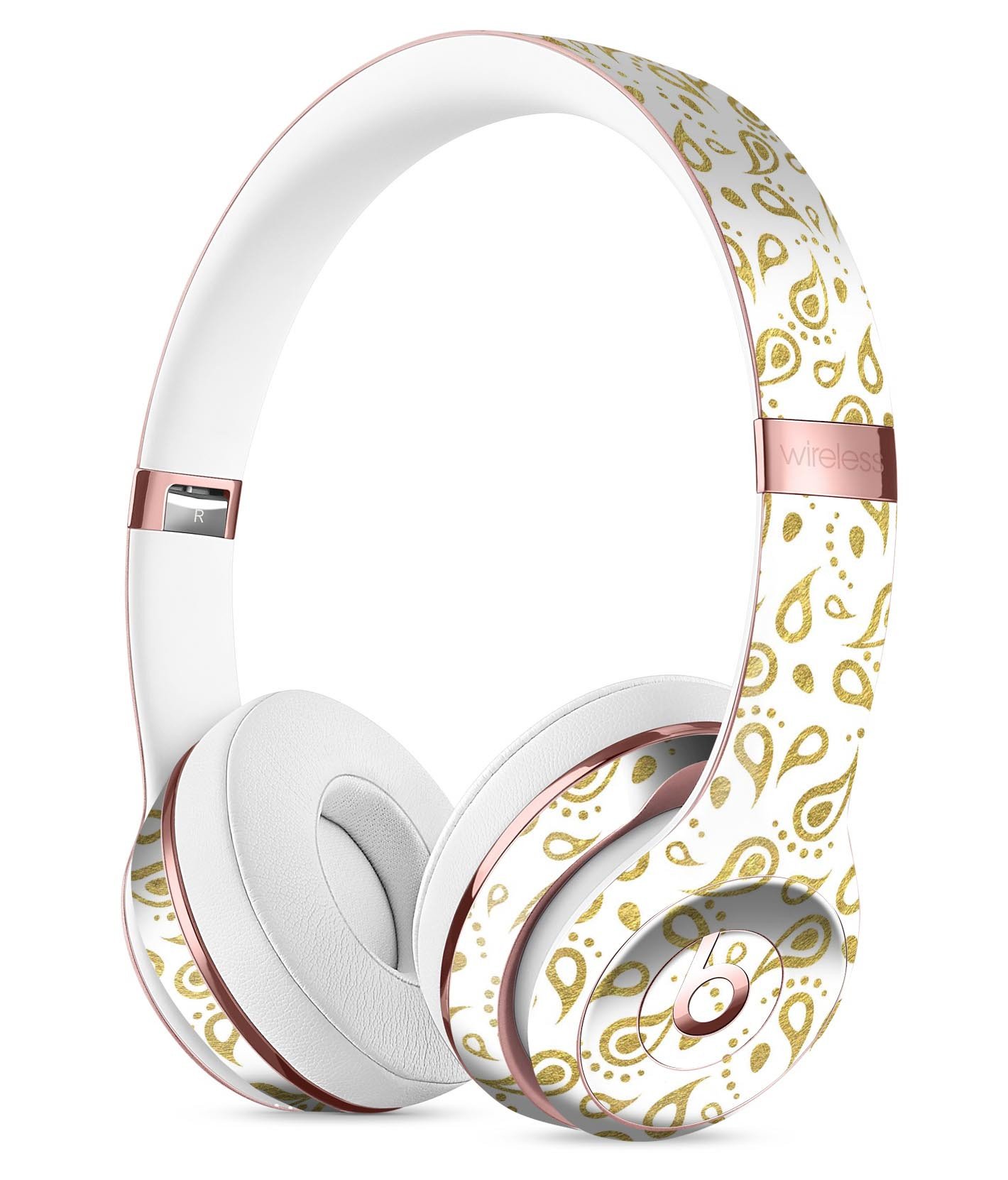 White and Gold Foil v8 Full-Body Skin Kit for Beats by Dre Solo 3, showcasing a stylish design that enhances the headphones' appearance.