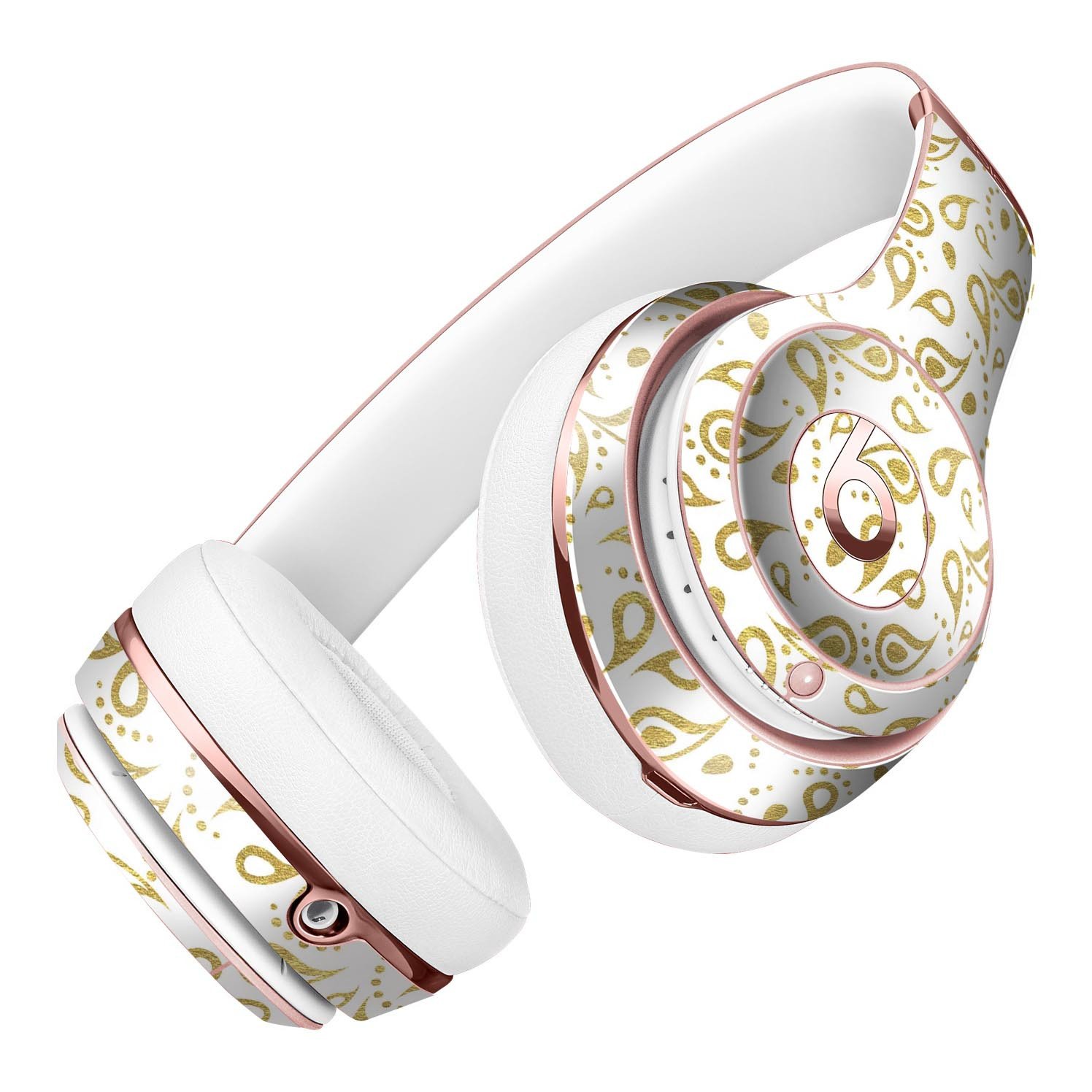 White and Gold Foil v8 Full-Body Skin Kit for Beats by Dre Solo 3, showcasing a stylish design that enhances the headphones' appearance.