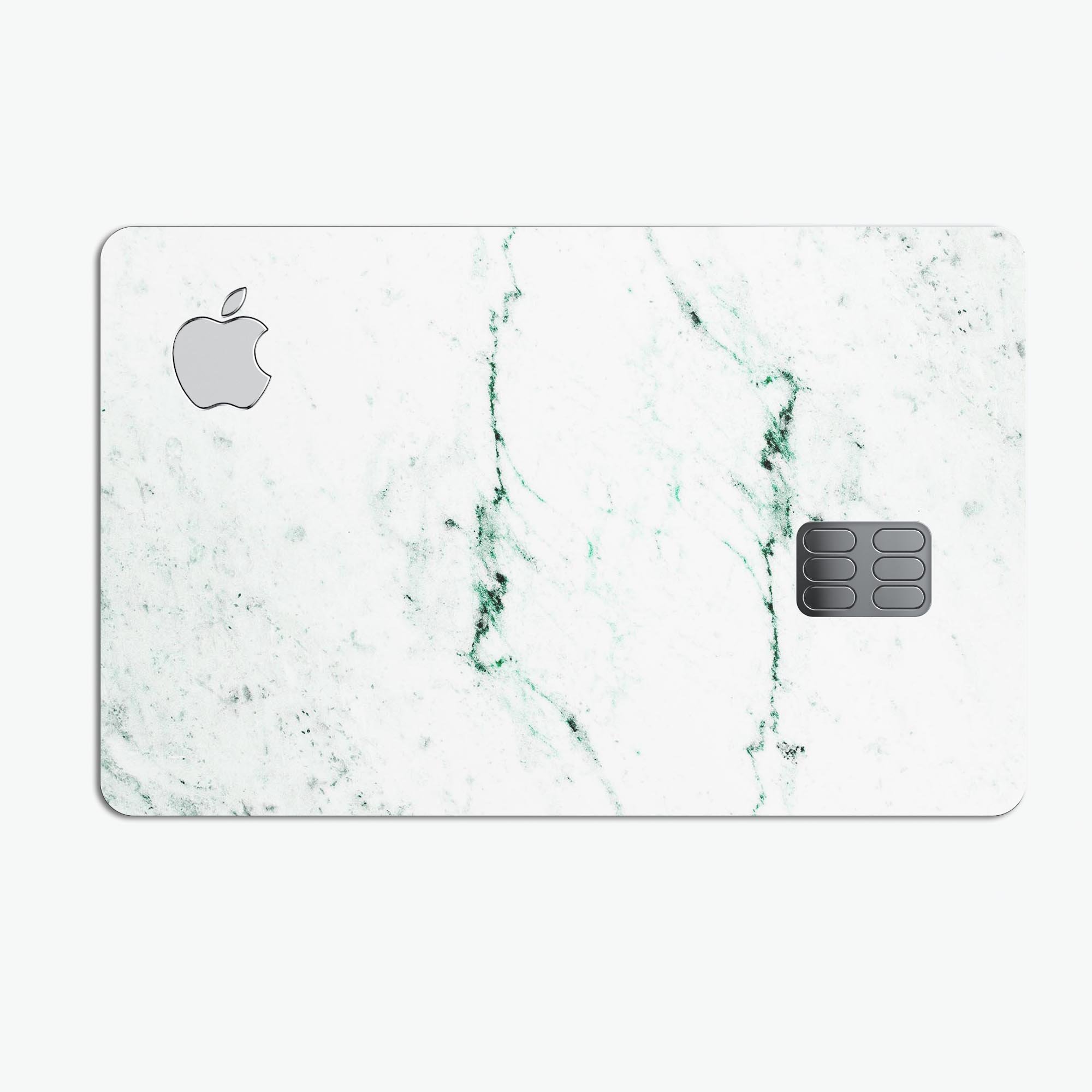 White and Green Marble Surface decal skin for Apple Card, showcasing its elegant design and premium quality.