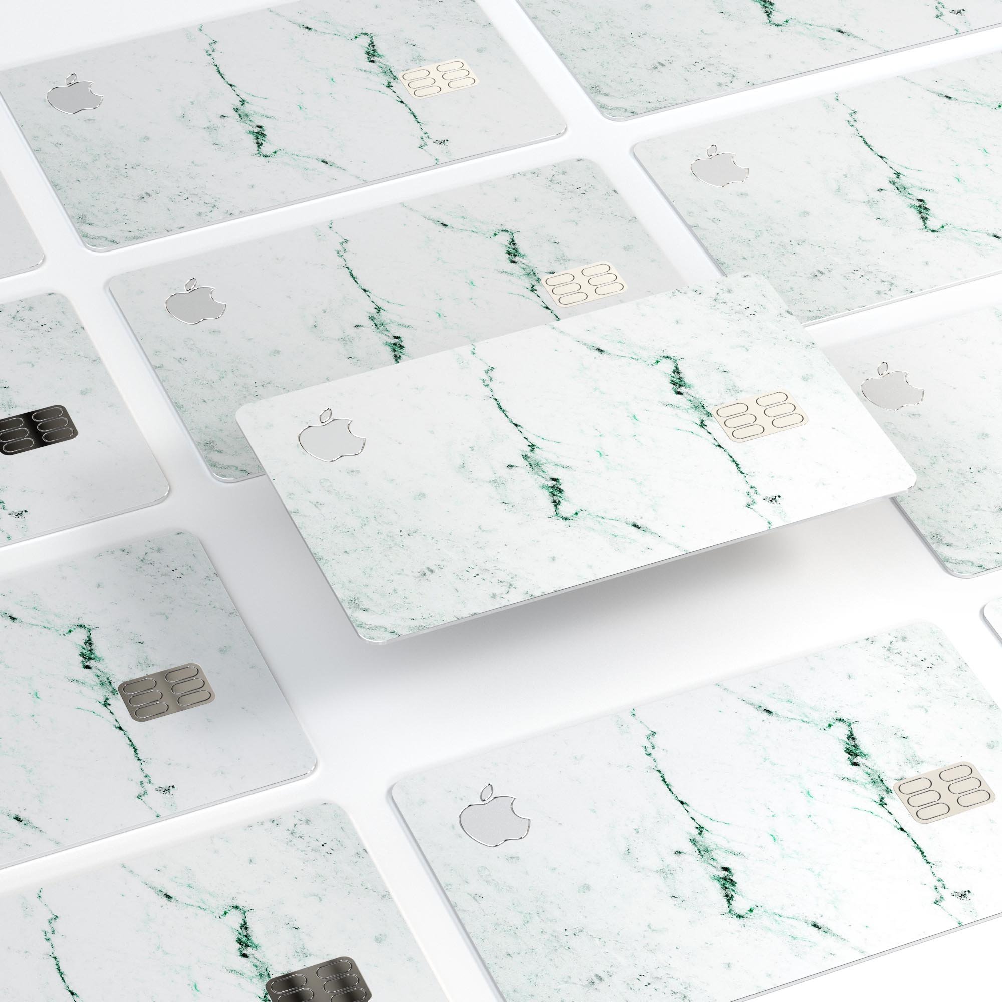 White and Green Marble Surface decal skin for Apple Card, showcasing its elegant design and premium quality.