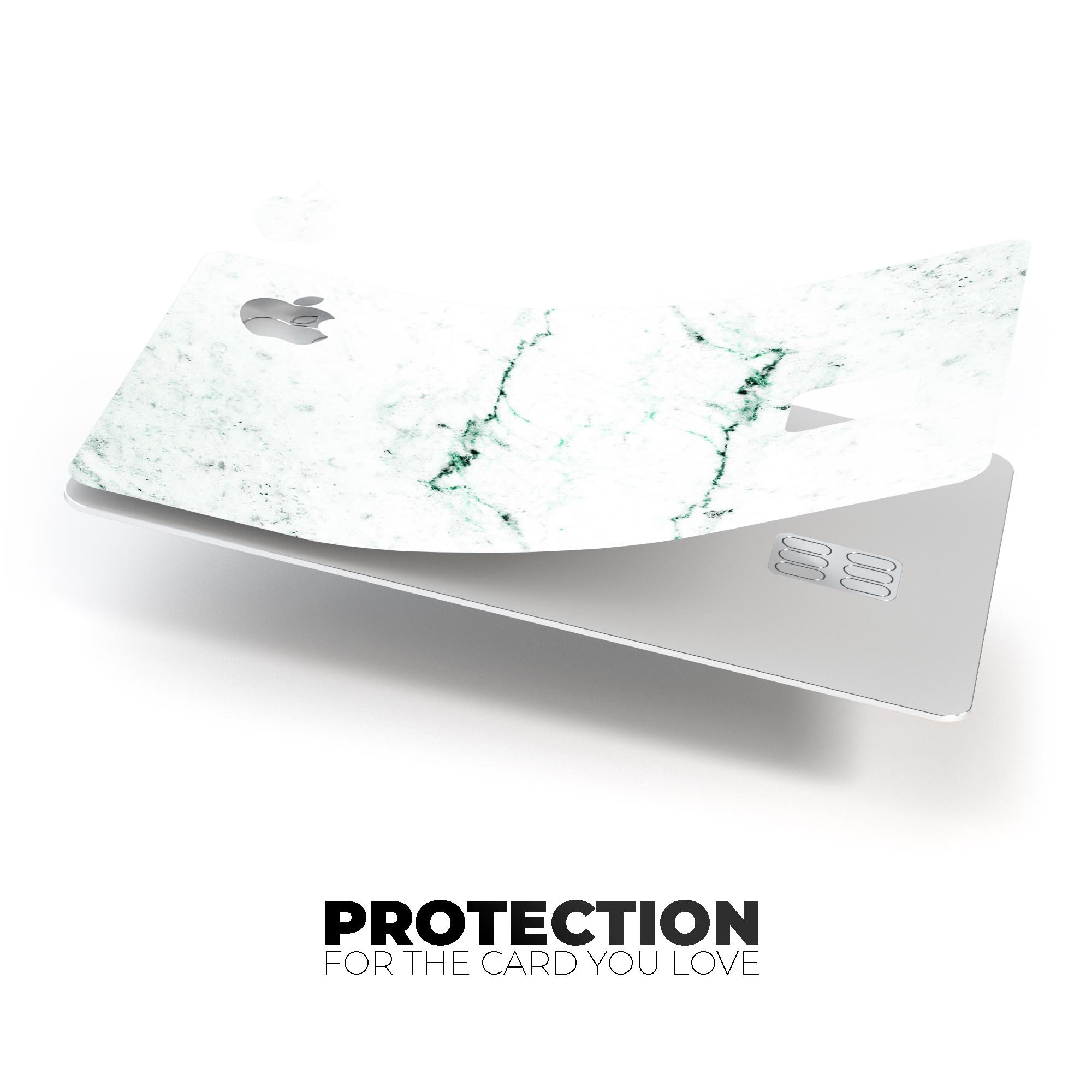 White and Green Marble Surface decal skin for Apple Card, showcasing its elegant design and premium quality.