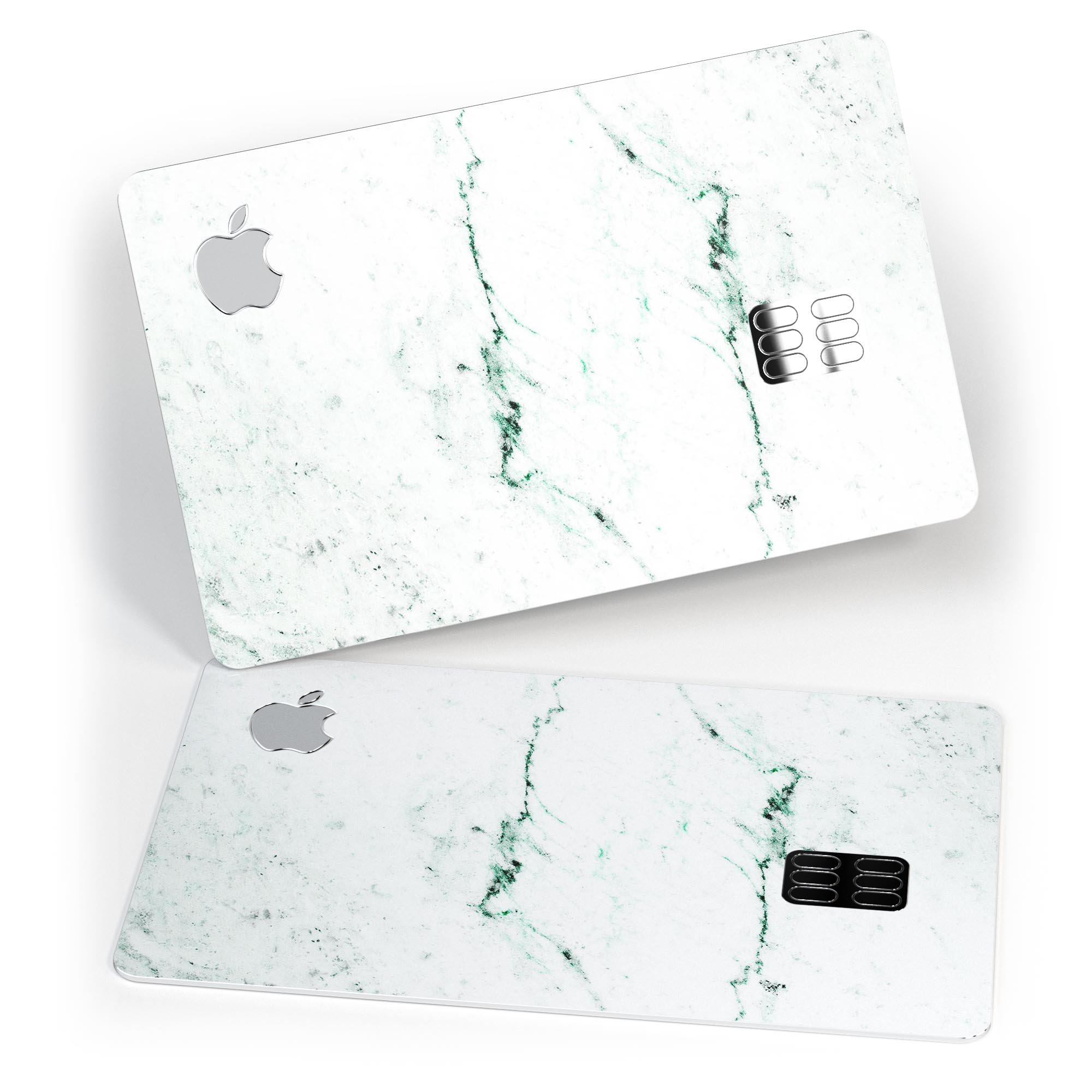 White and Green Marble Surface decal skin for Apple Card, showcasing its elegant design and premium quality.