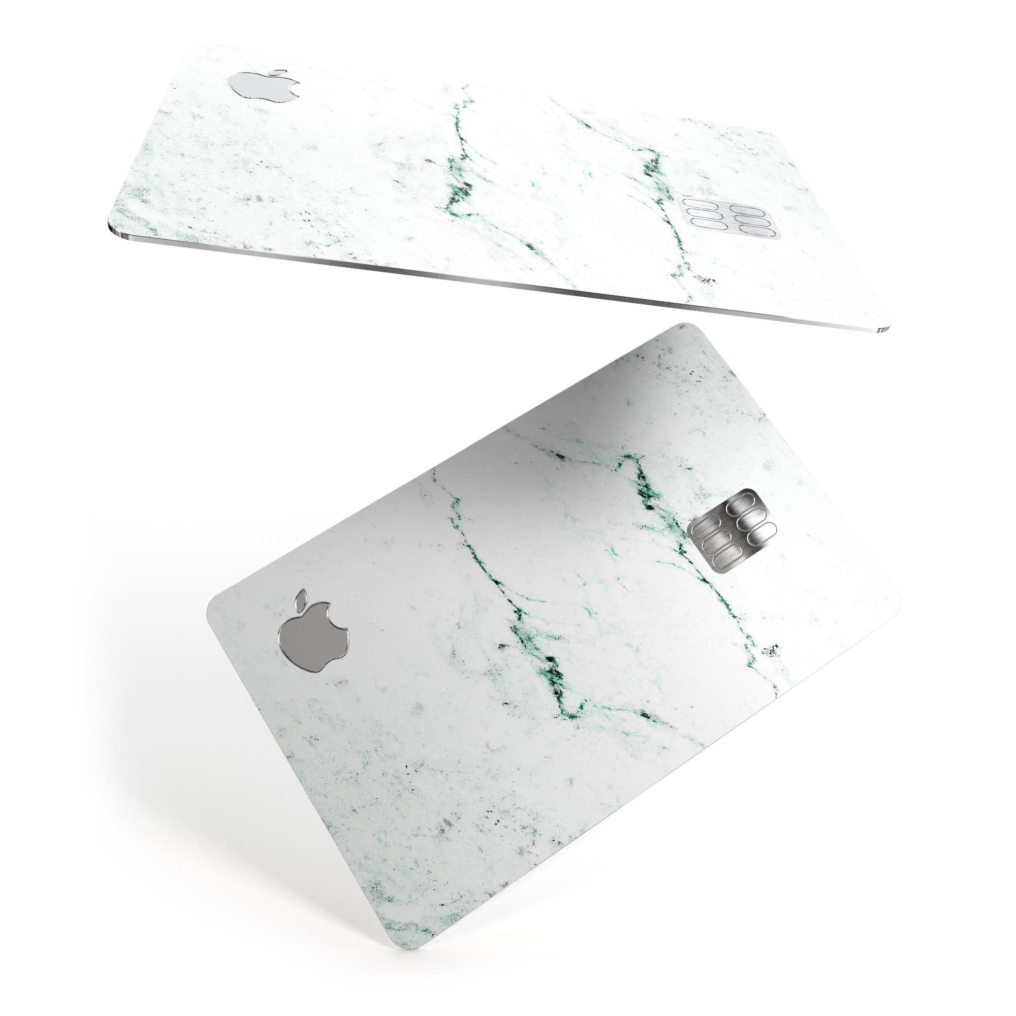 White and Green Marble Surface decal skin for Apple Card, showcasing its elegant design and premium quality.