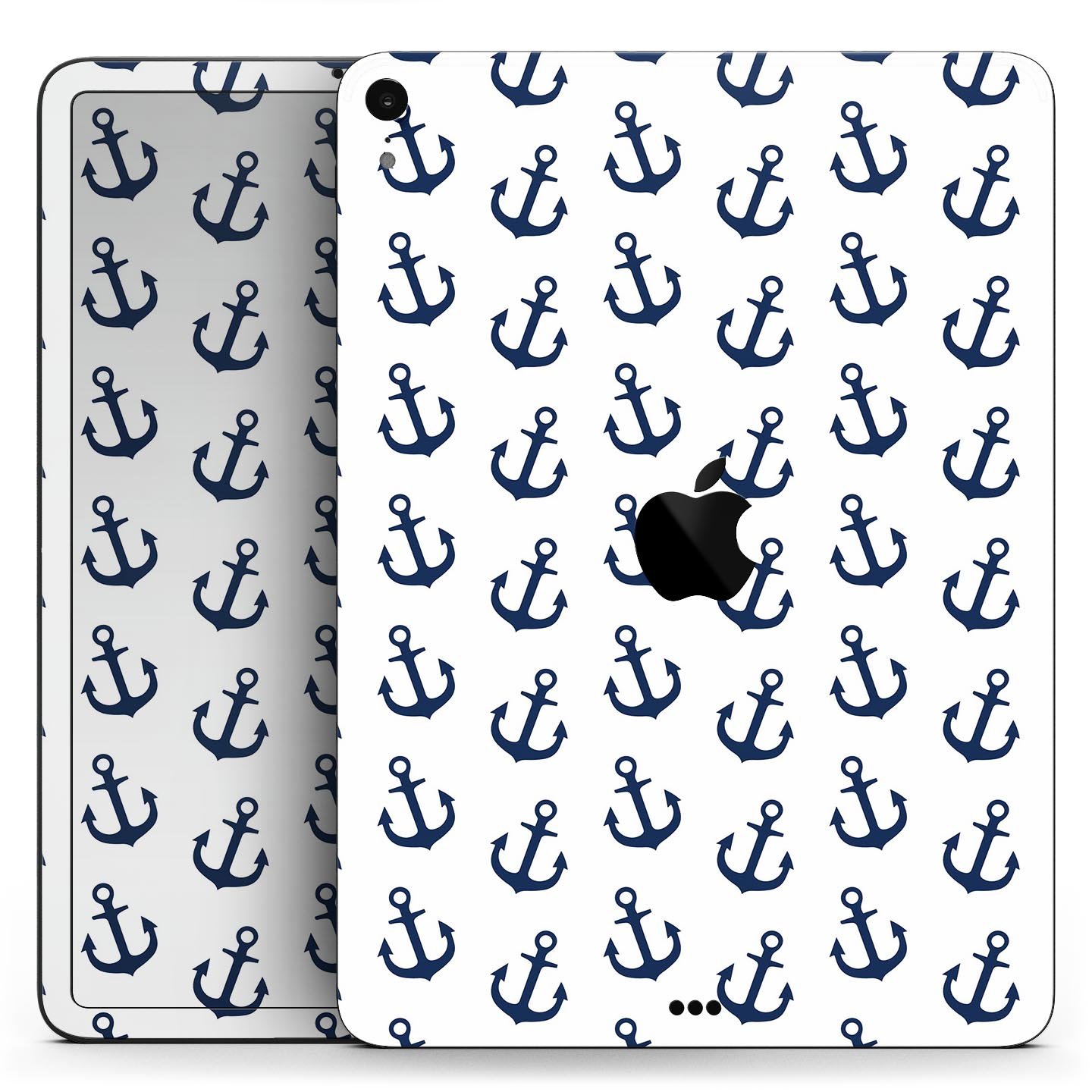 White and Navy Micro Anchors skin decal for Apple iPad, showcasing its sleek design and premium quality materials.