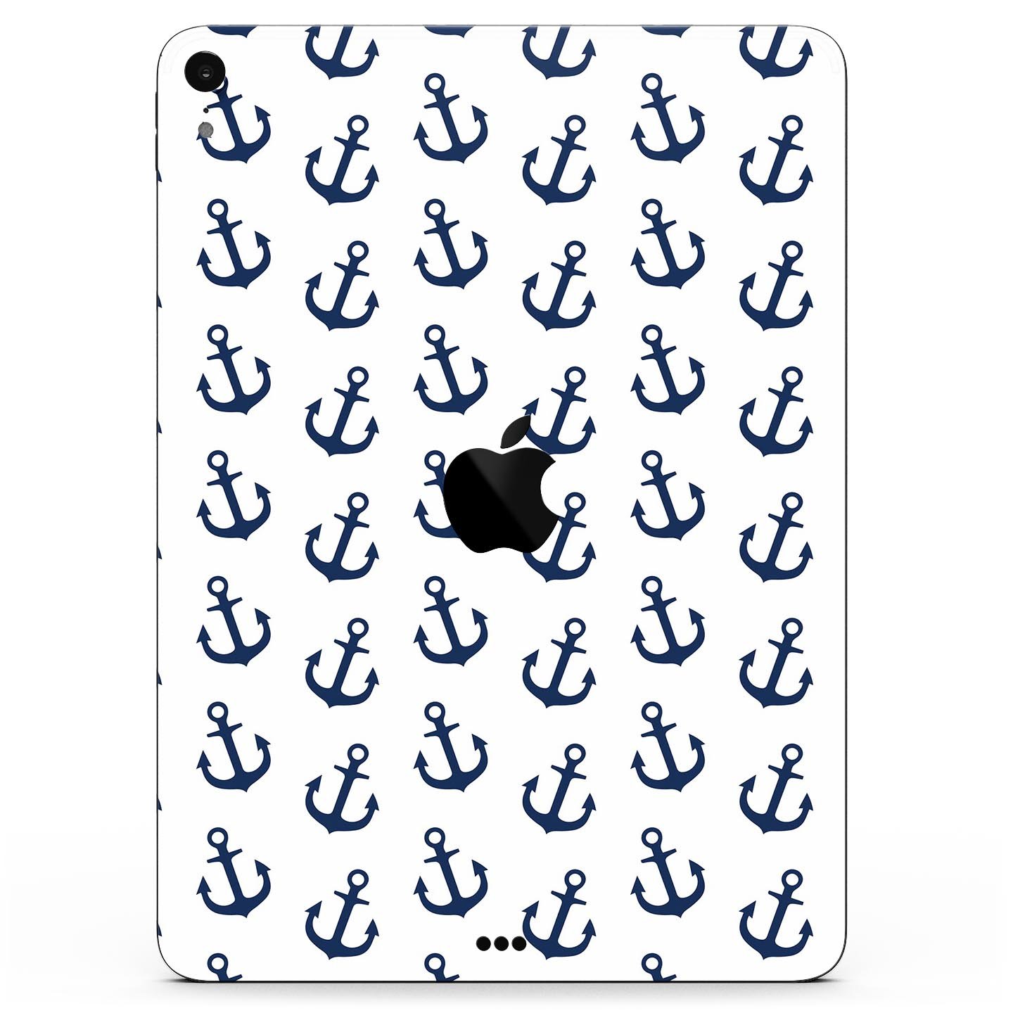 White and Navy Micro Anchors skin decal for Apple iPad, showcasing its sleek design and premium quality materials.