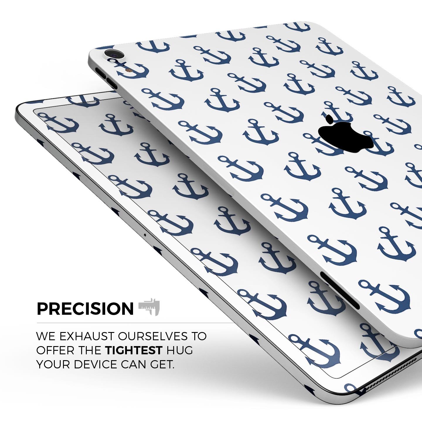 White and Navy Micro Anchors skin decal for Apple iPad, showcasing its sleek design and premium quality materials.