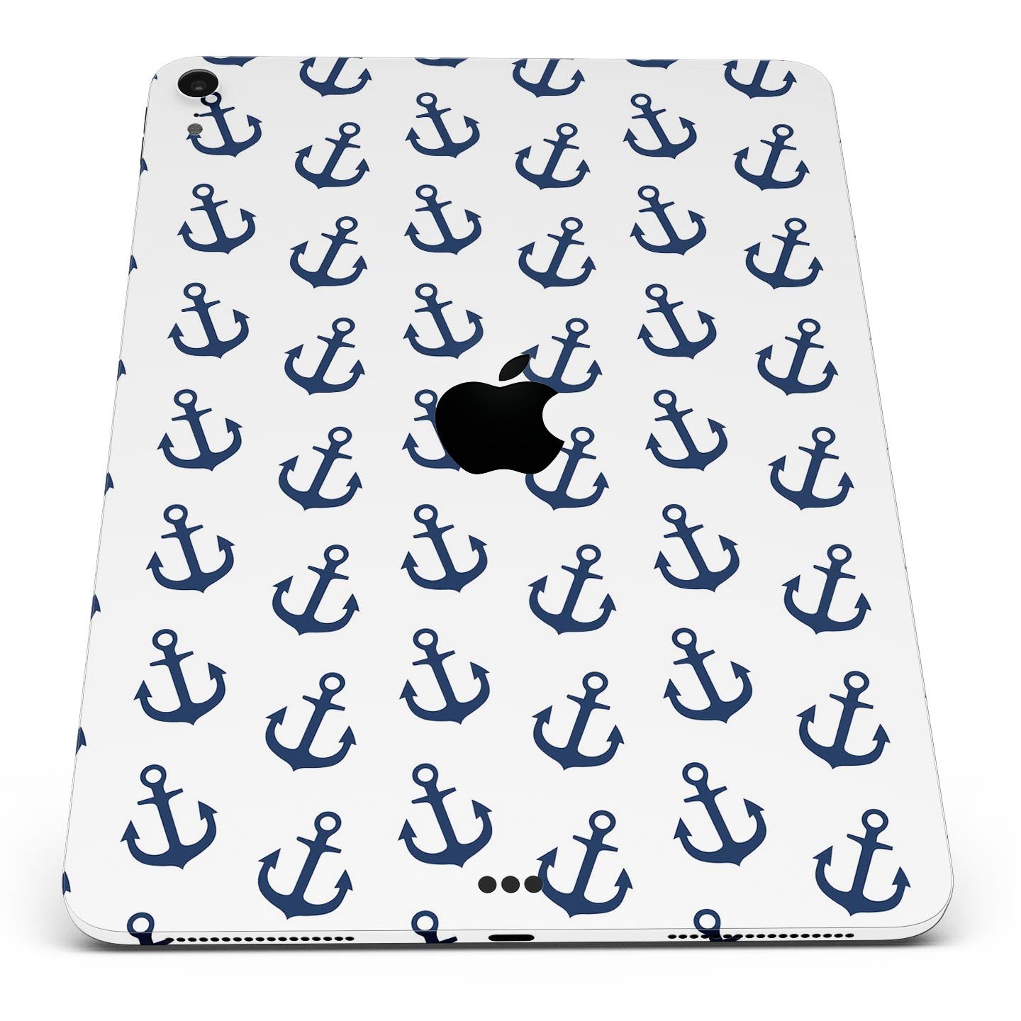 White and Navy Micro Anchors skin decal for Apple iPad, showcasing its sleek design and premium quality materials.