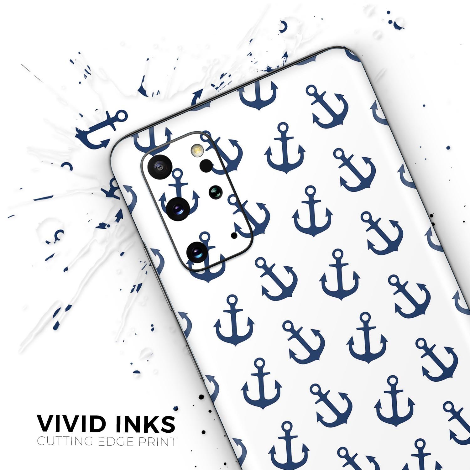 White and Navy Micro Anchors Skin-Kit for Samsung Galaxy S20, showcasing stylish design and premium vinyl material.