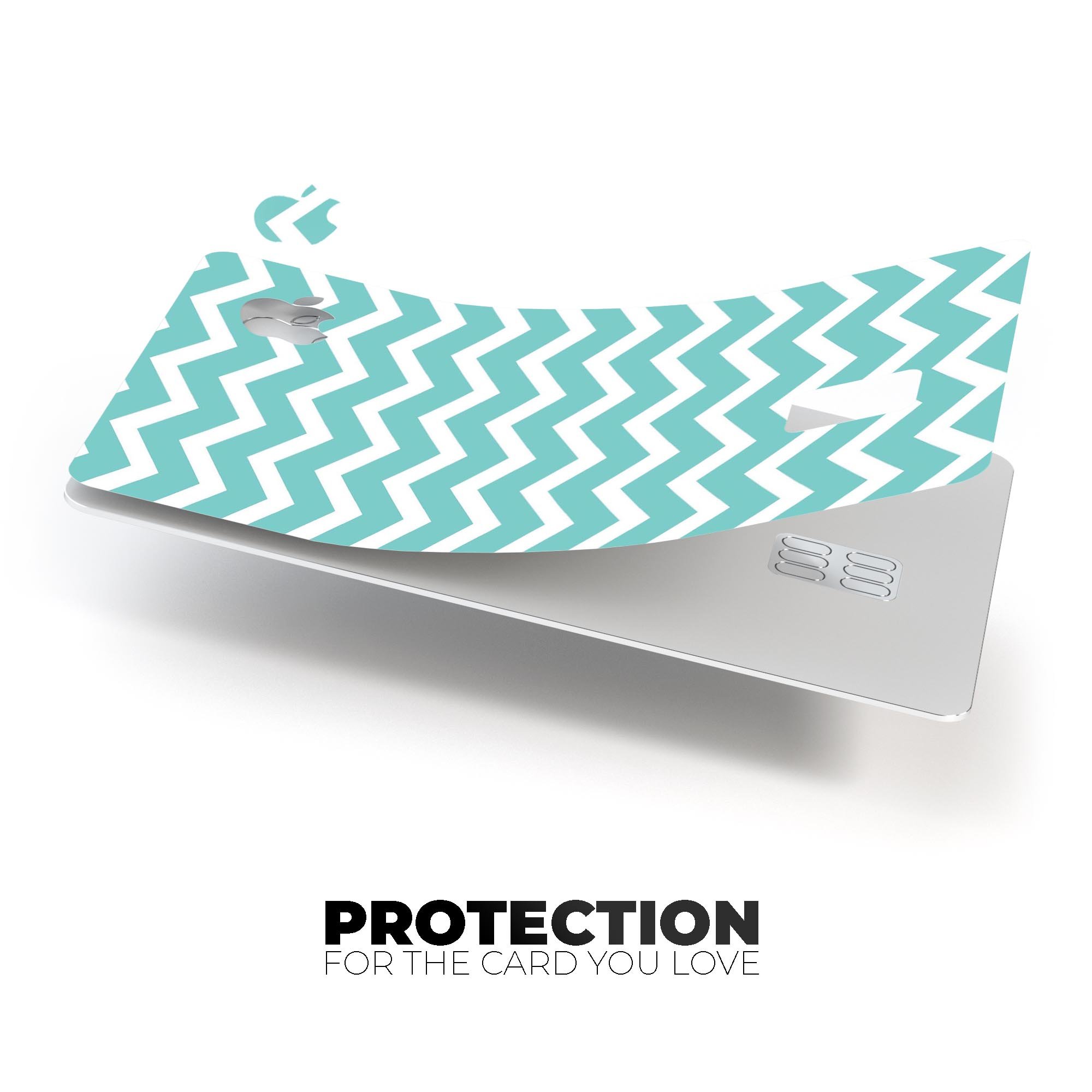 White and teal chevron stripes decal skin for Apple Card, showcasing a stylish design that offers protection.