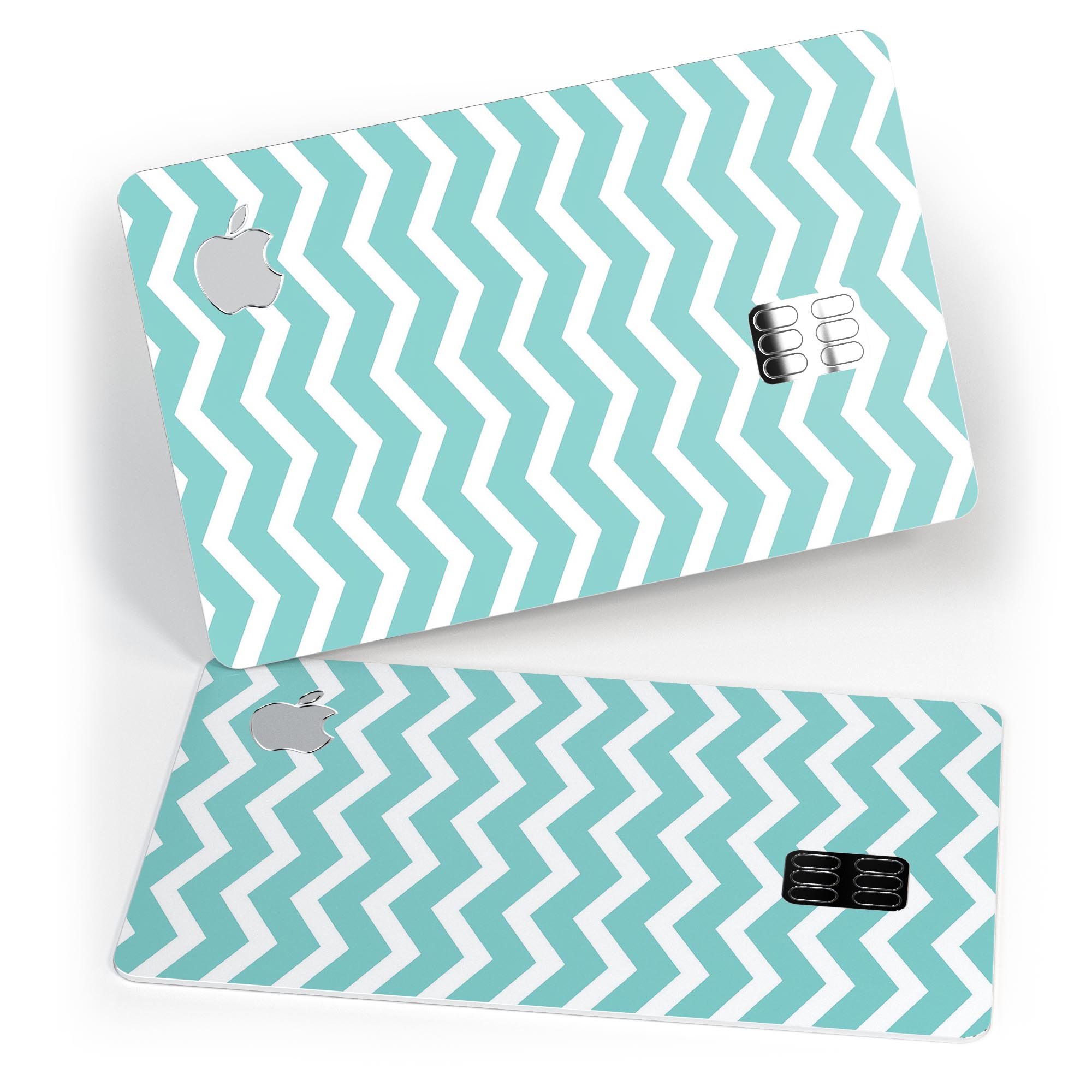 White and teal chevron stripes decal skin for Apple Card, showcasing a stylish design that offers protection.