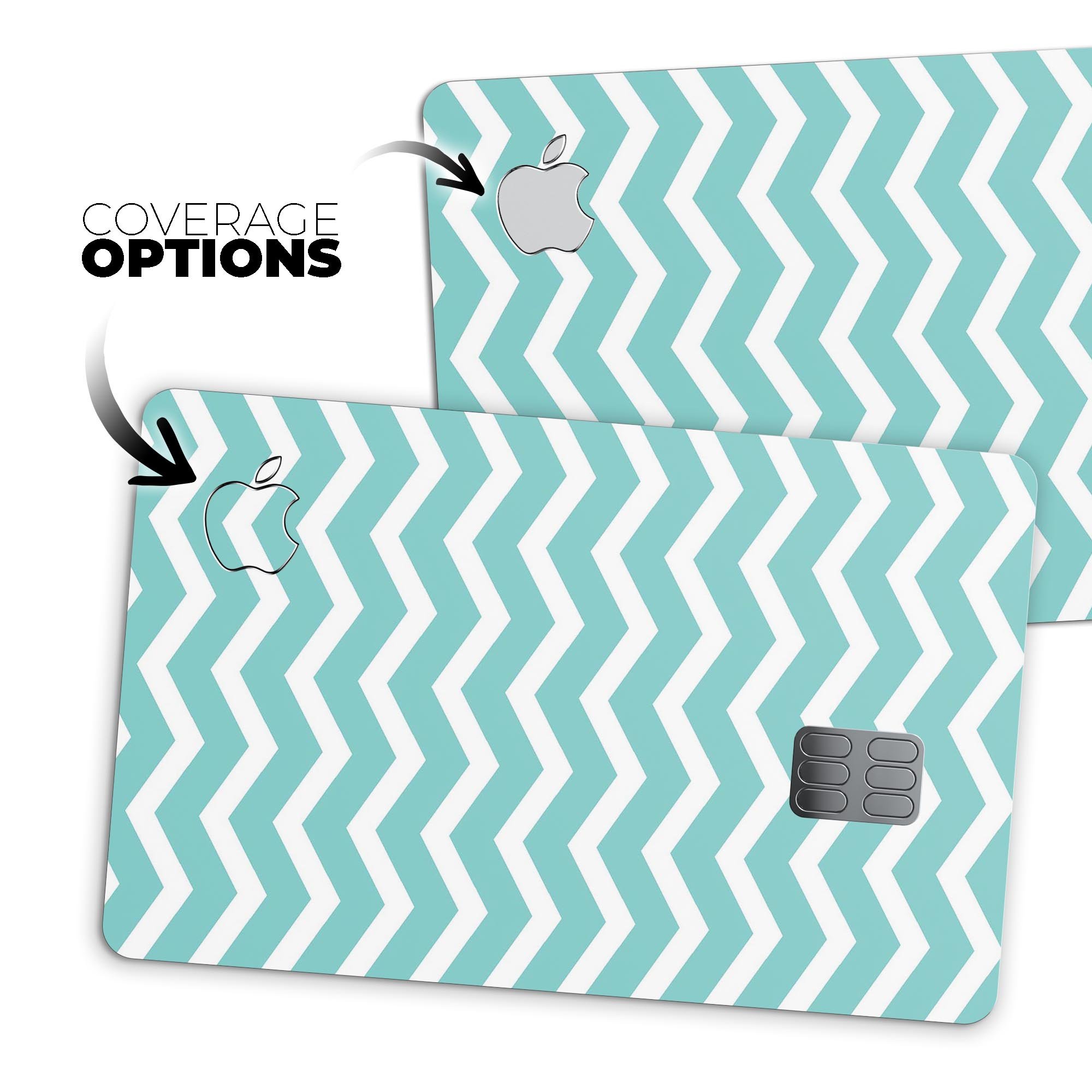 White and teal chevron stripes decal skin for Apple Card, showcasing a stylish design that offers protection.