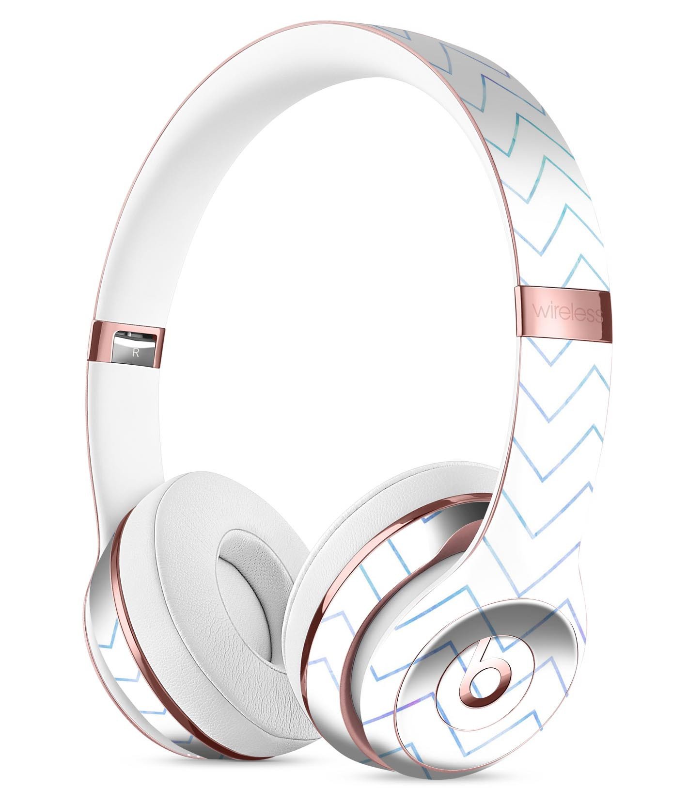 White and Thin Blue Chevron Pattern Full-Body Skin Kit for Beats by Dre Solo 3 Wireless Headphones, showcasing stylish design and premium vinyl material.