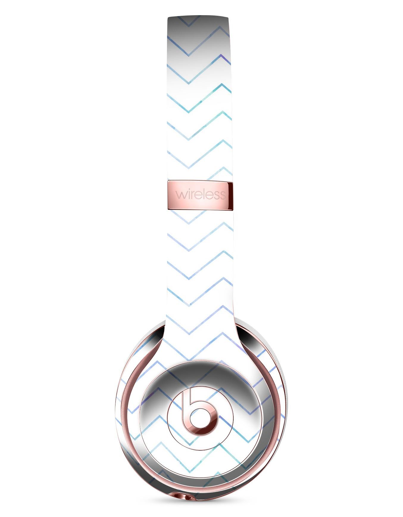 White and Thin Blue Chevron Pattern Full-Body Skin Kit for Beats by Dre Solo 3 Wireless Headphones, showcasing stylish design and premium vinyl material.