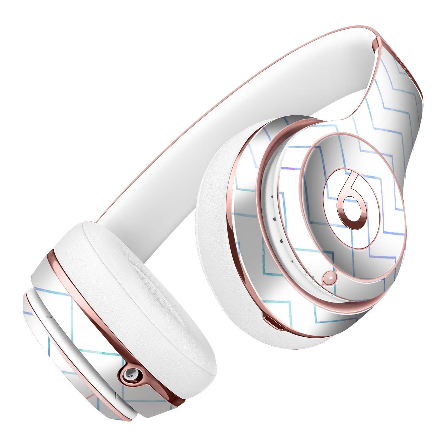 White and Thin Blue Chevron Pattern Full-Body Skin Kit for Beats by Dre Solo 3 Wireless Headphones, showcasing stylish design and premium vinyl material.