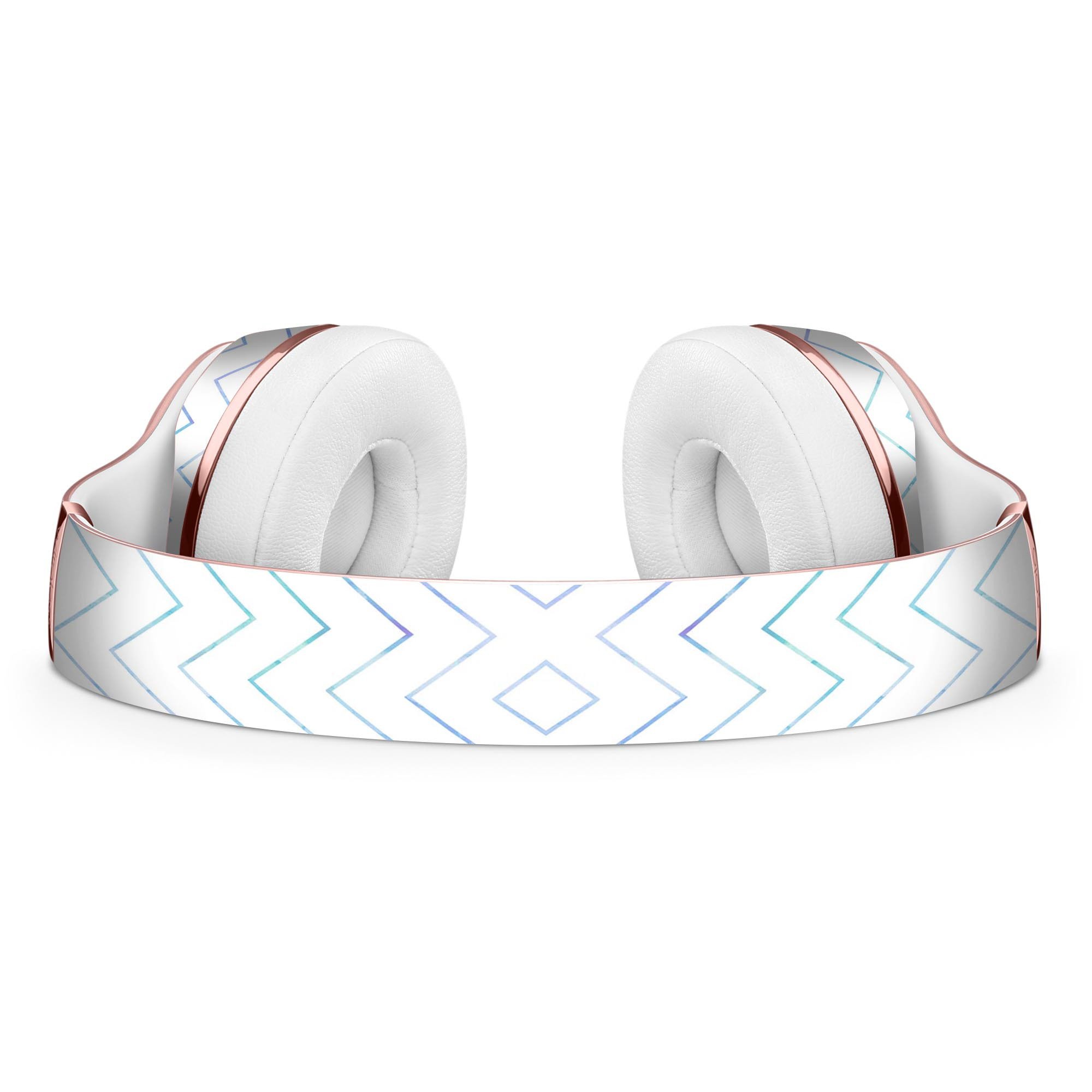 White and Thin Blue Chevron Pattern Full-Body Skin Kit for Beats by Dre Solo 3 Wireless Headphones, showcasing stylish design and premium vinyl material.