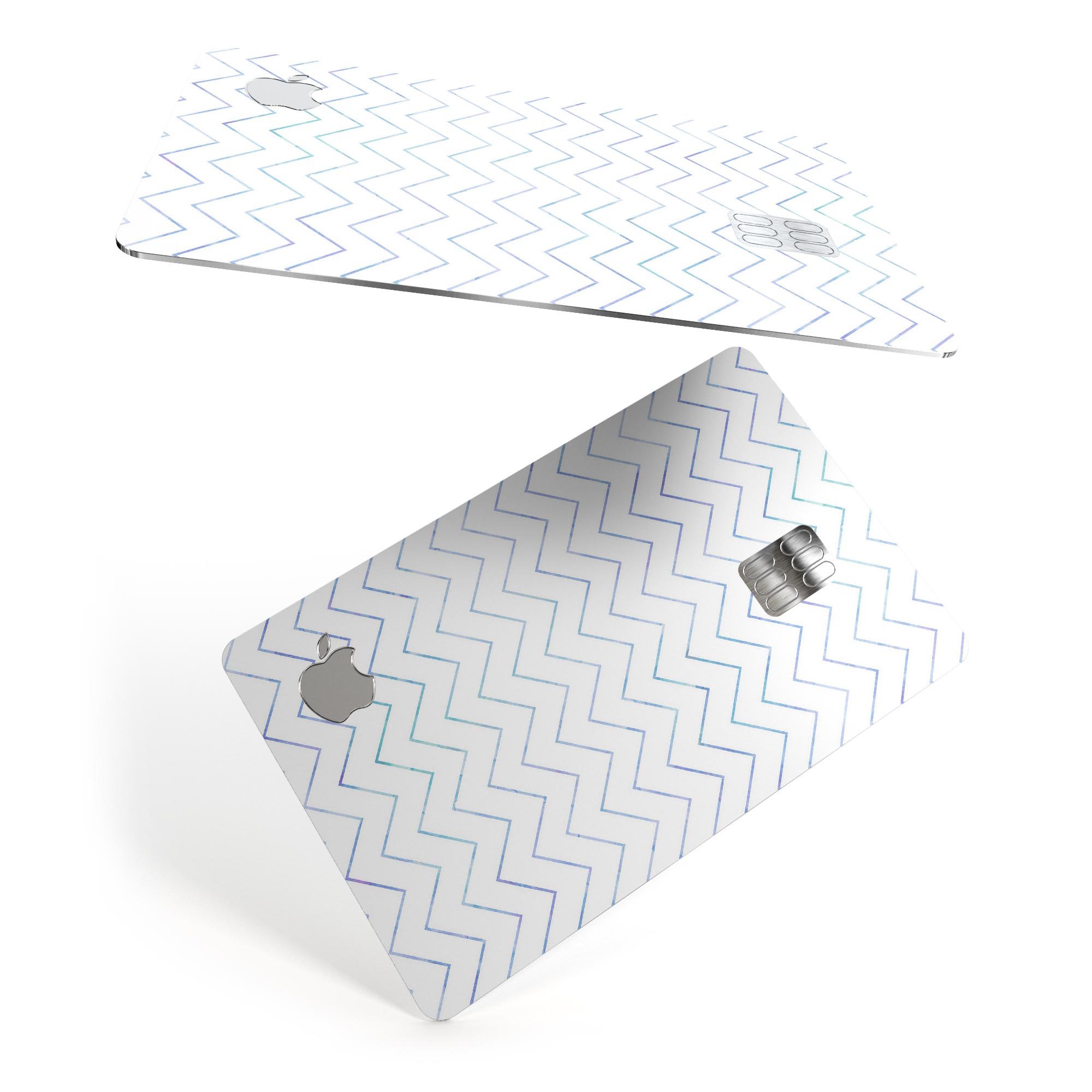 White and thin blue chevron pattern decal for Apple Card, showcasing its stylish design and premium quality.