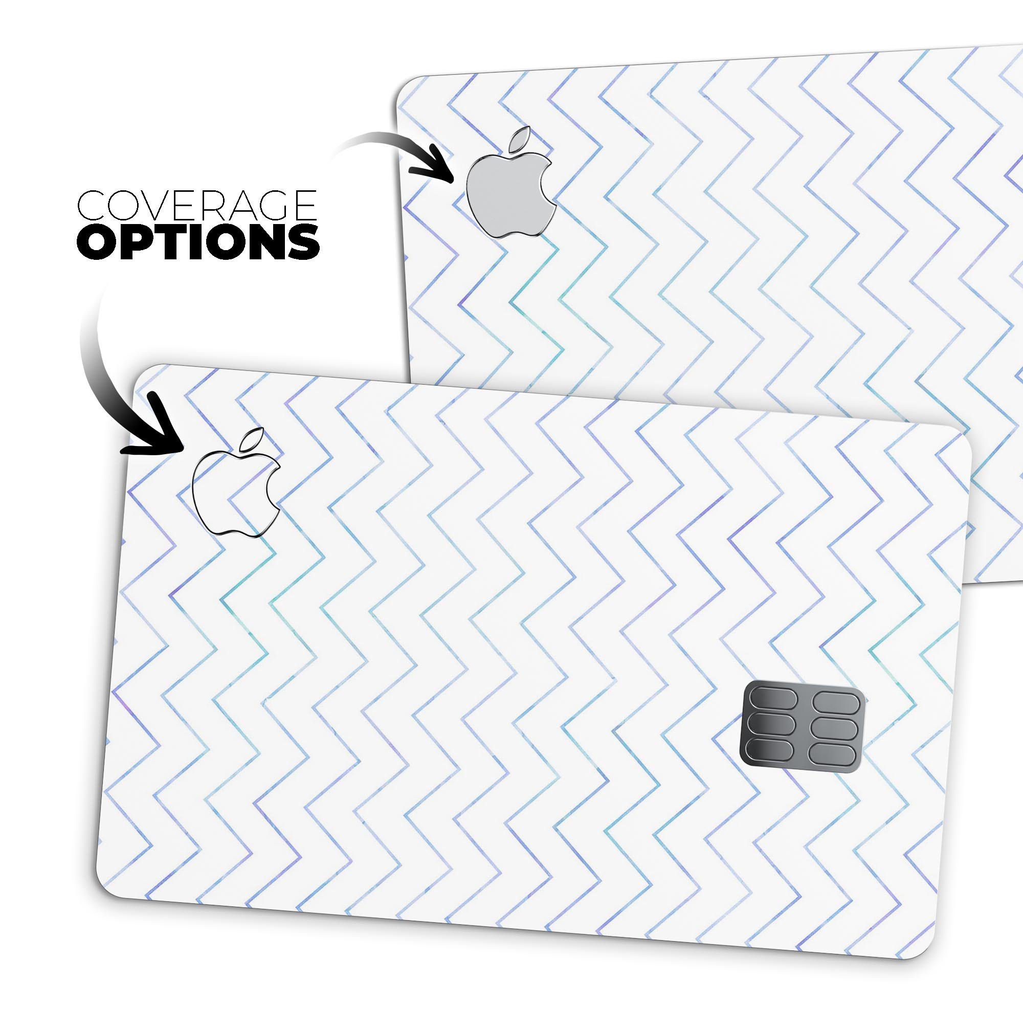 White and thin blue chevron pattern decal for Apple Card, showcasing its stylish design and premium quality.