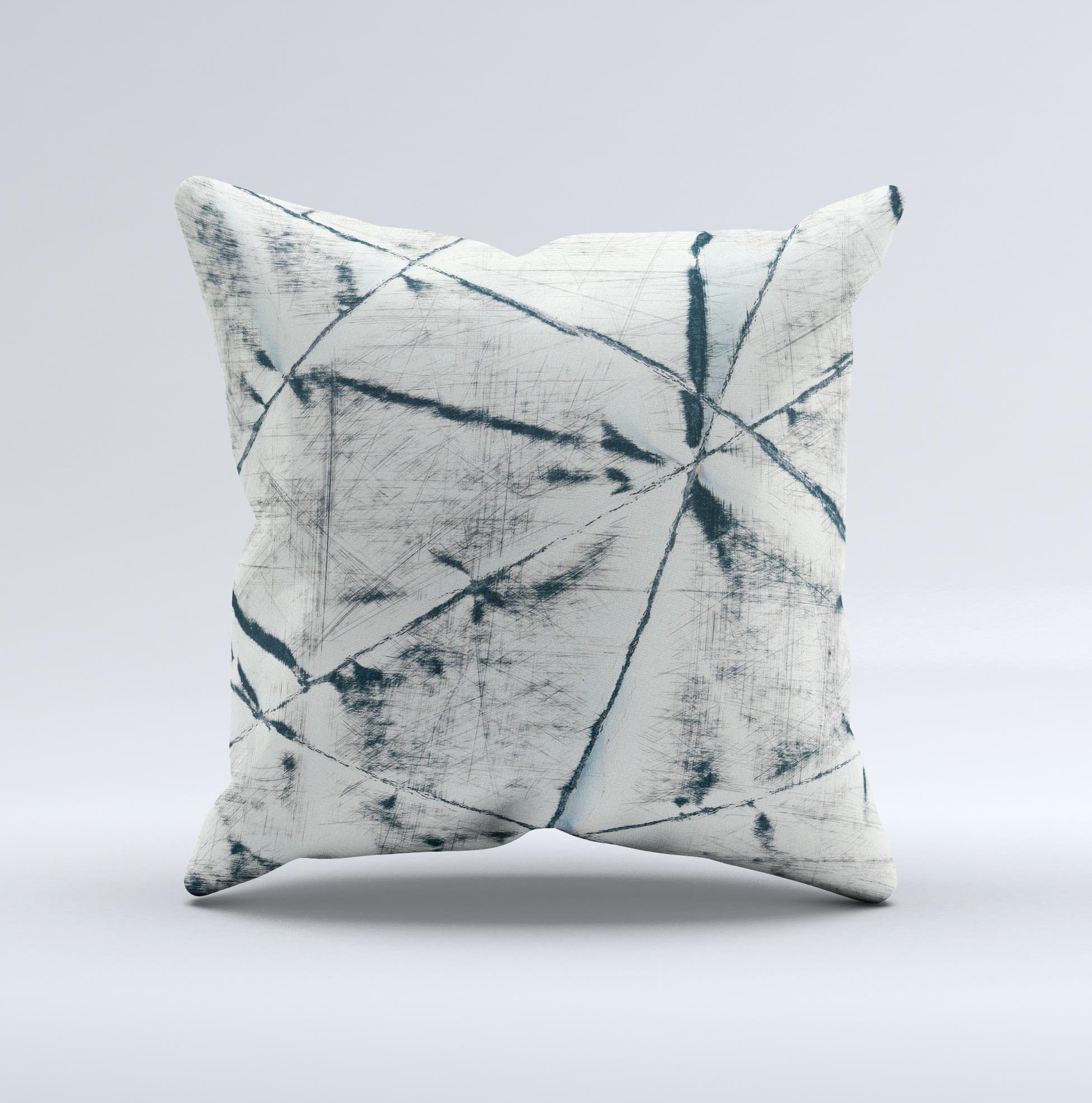 A beautifully handcrafted White Cracked Woven Texture decorative throw pillow featuring a unique ink-fuzed design, perfect for home decor.