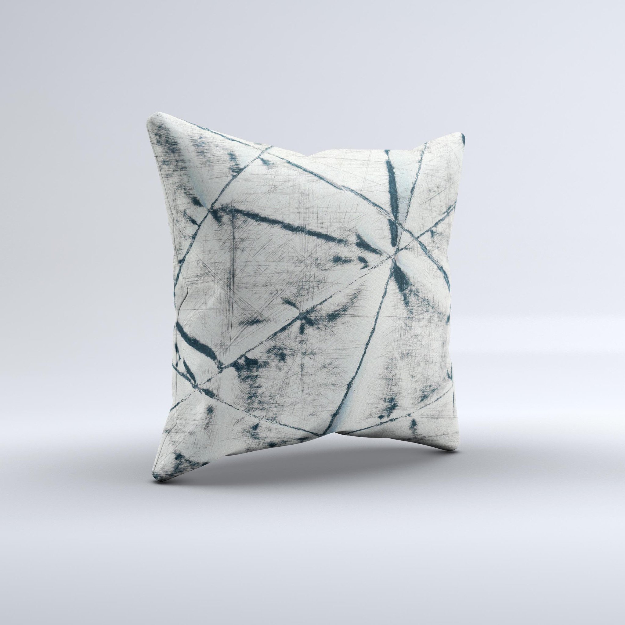 A beautifully handcrafted White Cracked Woven Texture decorative throw pillow featuring a unique ink-fuzed design, perfect for home decor.