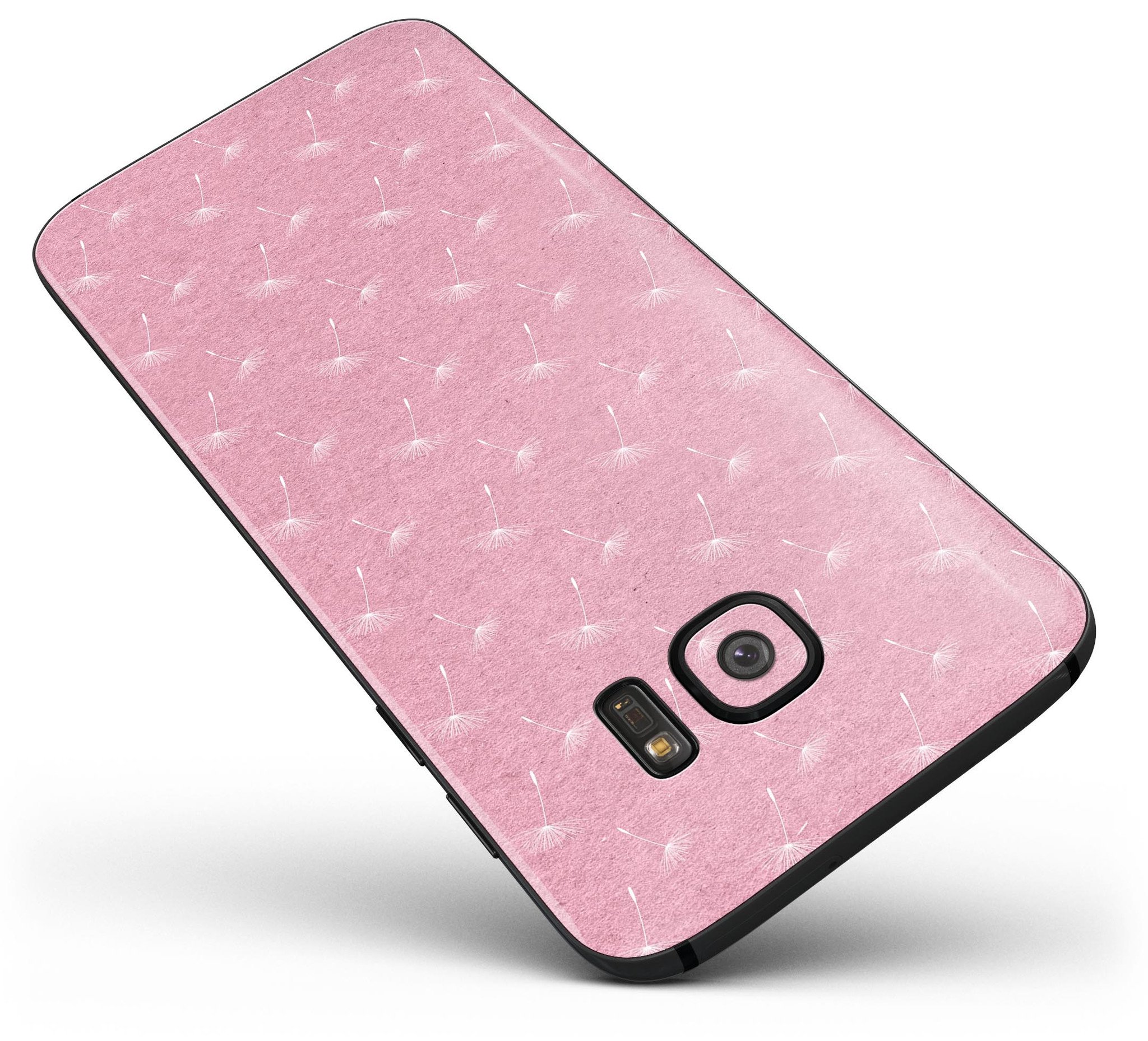 Full body skin kit for Samsung Galaxy S7/S7 Edge featuring white dandelions over a pink background, showcasing vibrant colors and stylish design.