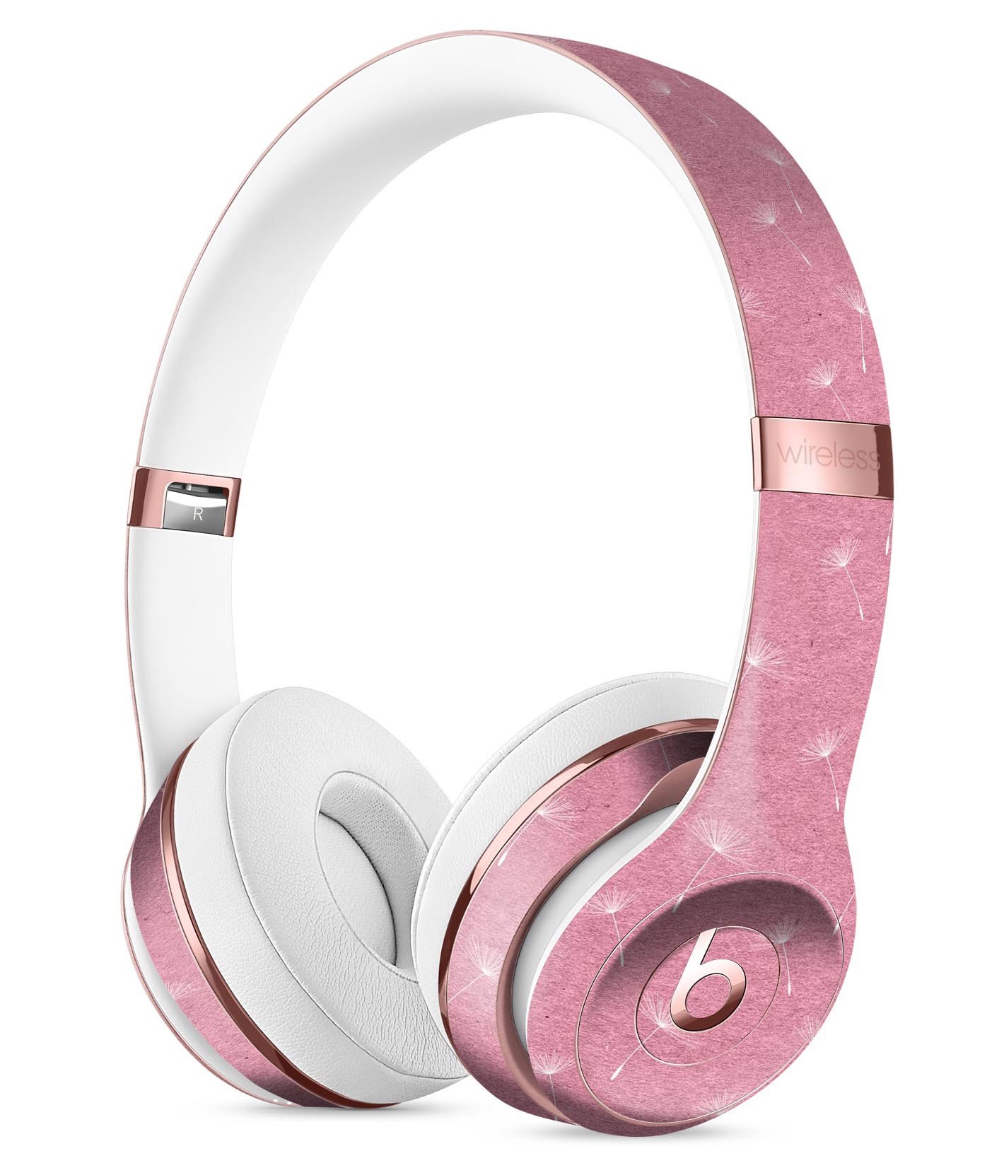 White Dandelions Over Pink Full-Body Skin Kit for Beats by Dre Solo 3 Wireless Headphones, showcasing a vibrant floral design.