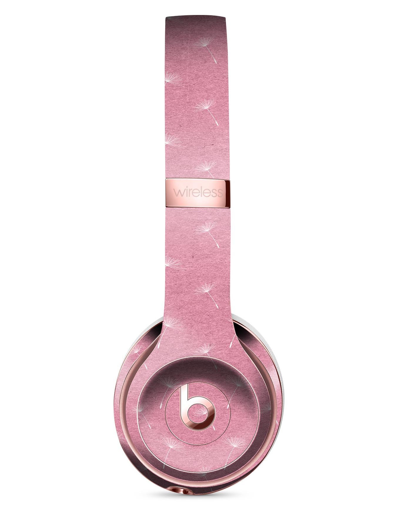 White Dandelions Over Pink Full-Body Skin Kit for Beats by Dre Solo 3 Wireless Headphones, showcasing a vibrant floral design.