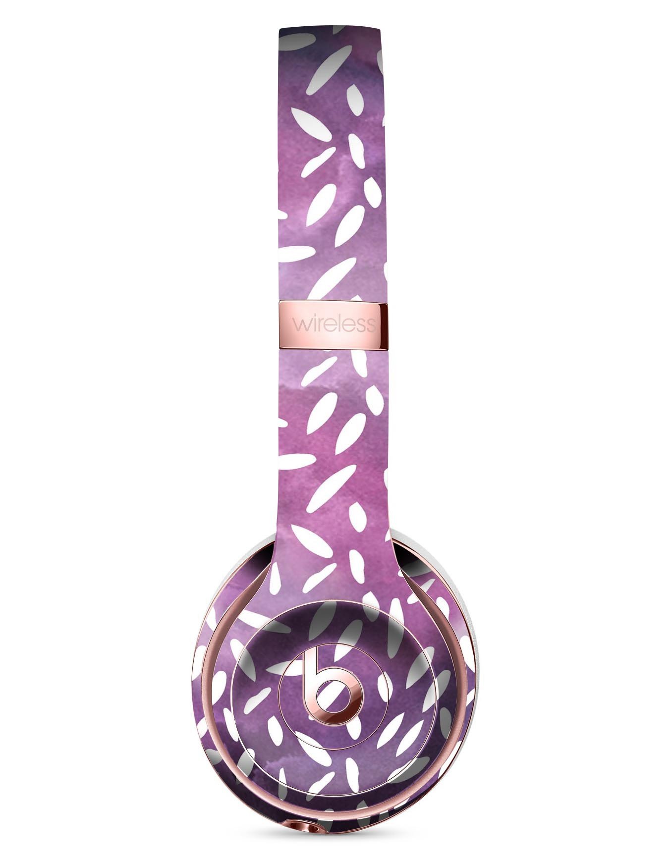 White Flower Pedals design on a purple grunge surface, showcasing a full-body skin kit for Beats by Dre Solo 3 Wireless Headphones.