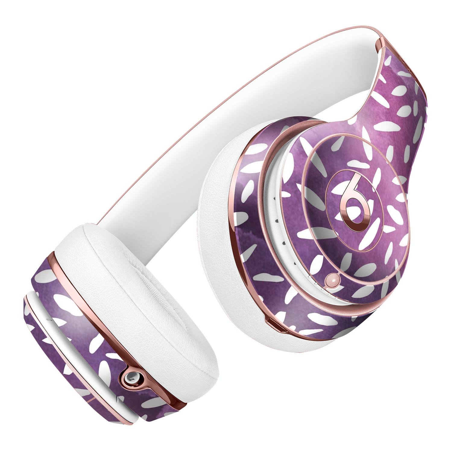 White Flower Pedals design on a purple grunge surface, showcasing a full-body skin kit for Beats by Dre Solo 3 Wireless Headphones.