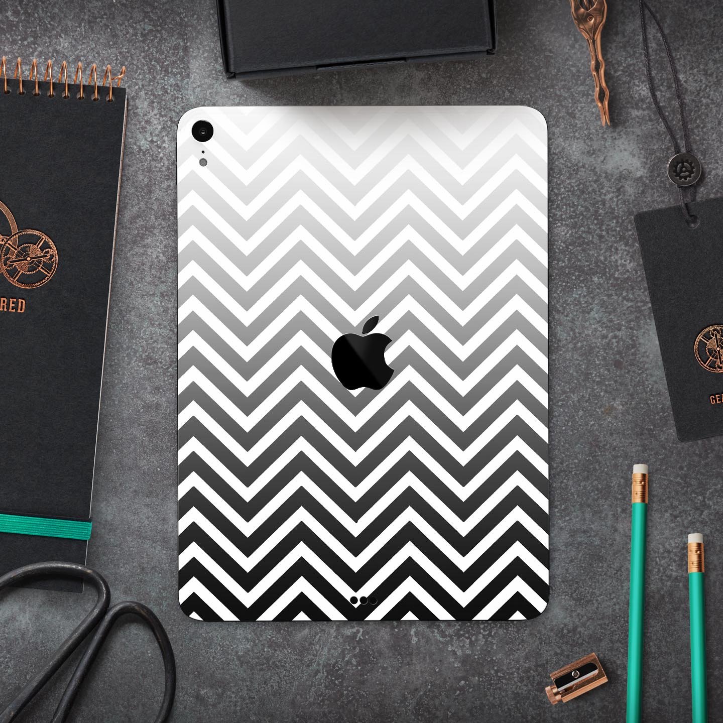 White and gradient sharp chevron full body skin decal for Apple devices, showcasing a stylish design and premium quality materials.