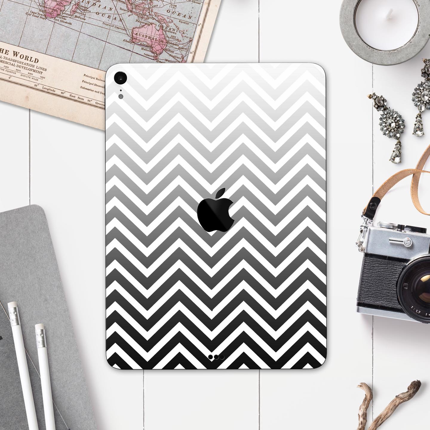 White and gradient sharp chevron full body skin decal for Apple devices, showcasing a stylish design and premium quality materials.