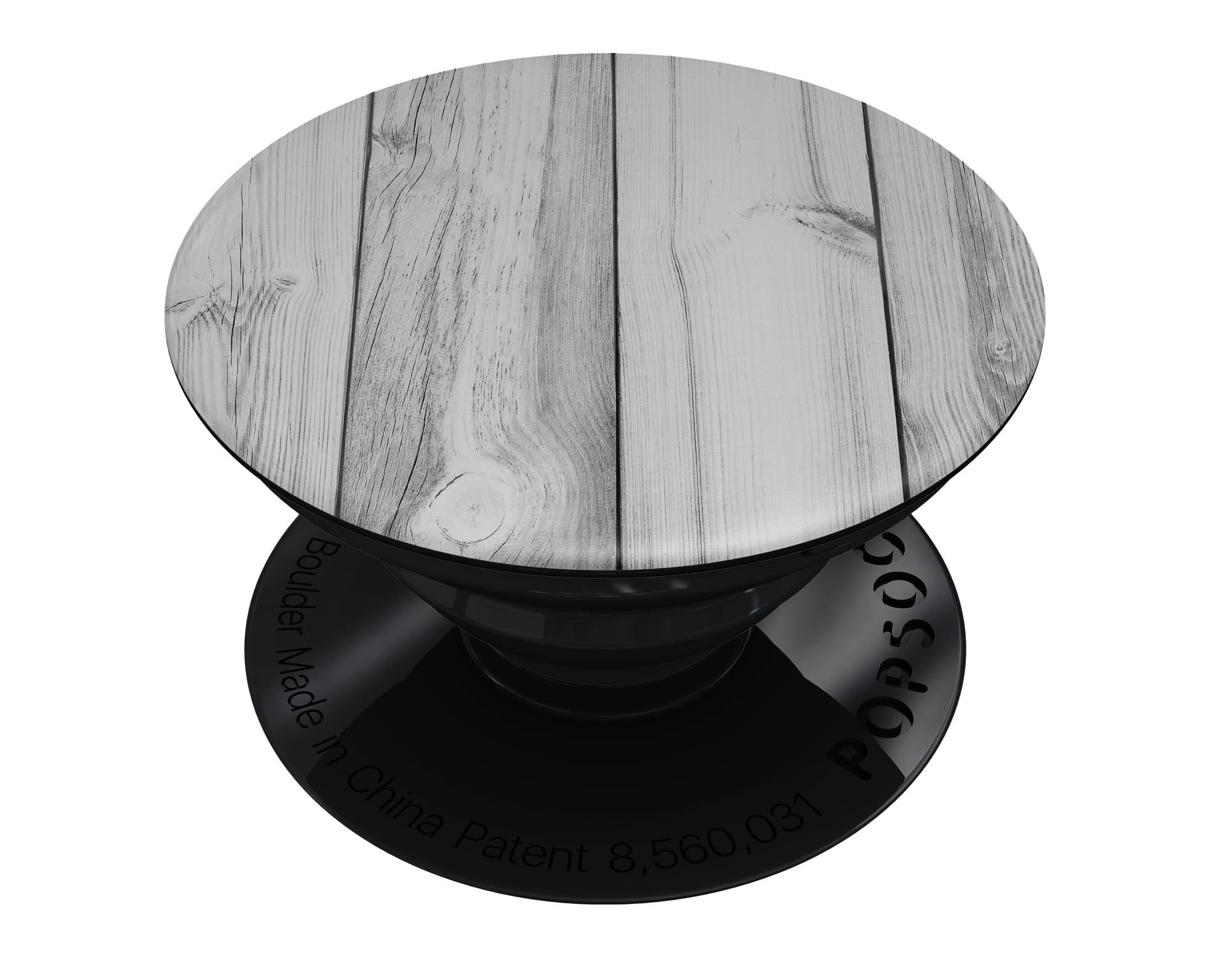 White and gray wood planks skin kit for PopSockets, showcasing a stylish design for smartphone grips.