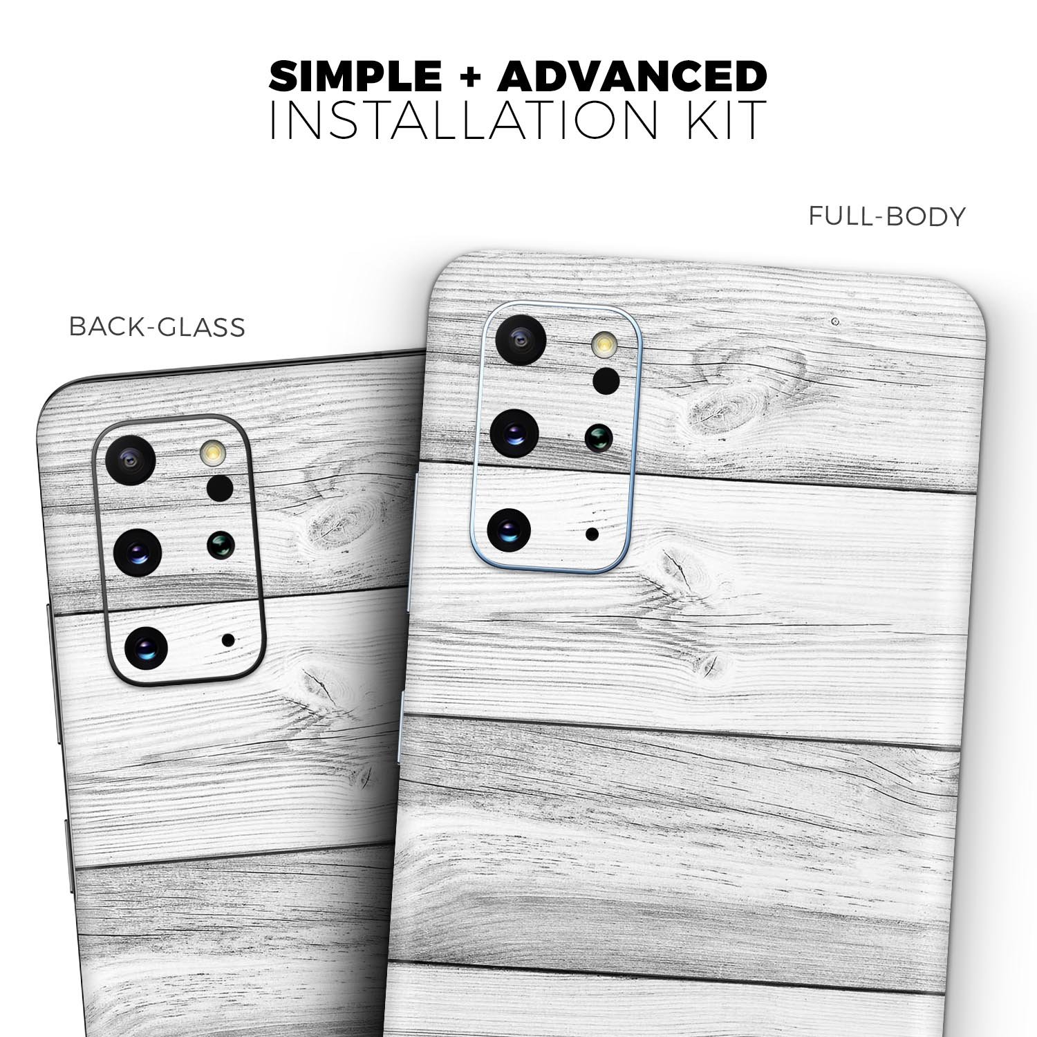 White and gray wood planks skin for Samsung Galaxy S-Series, showcasing a stylish design that enhances device appearance.