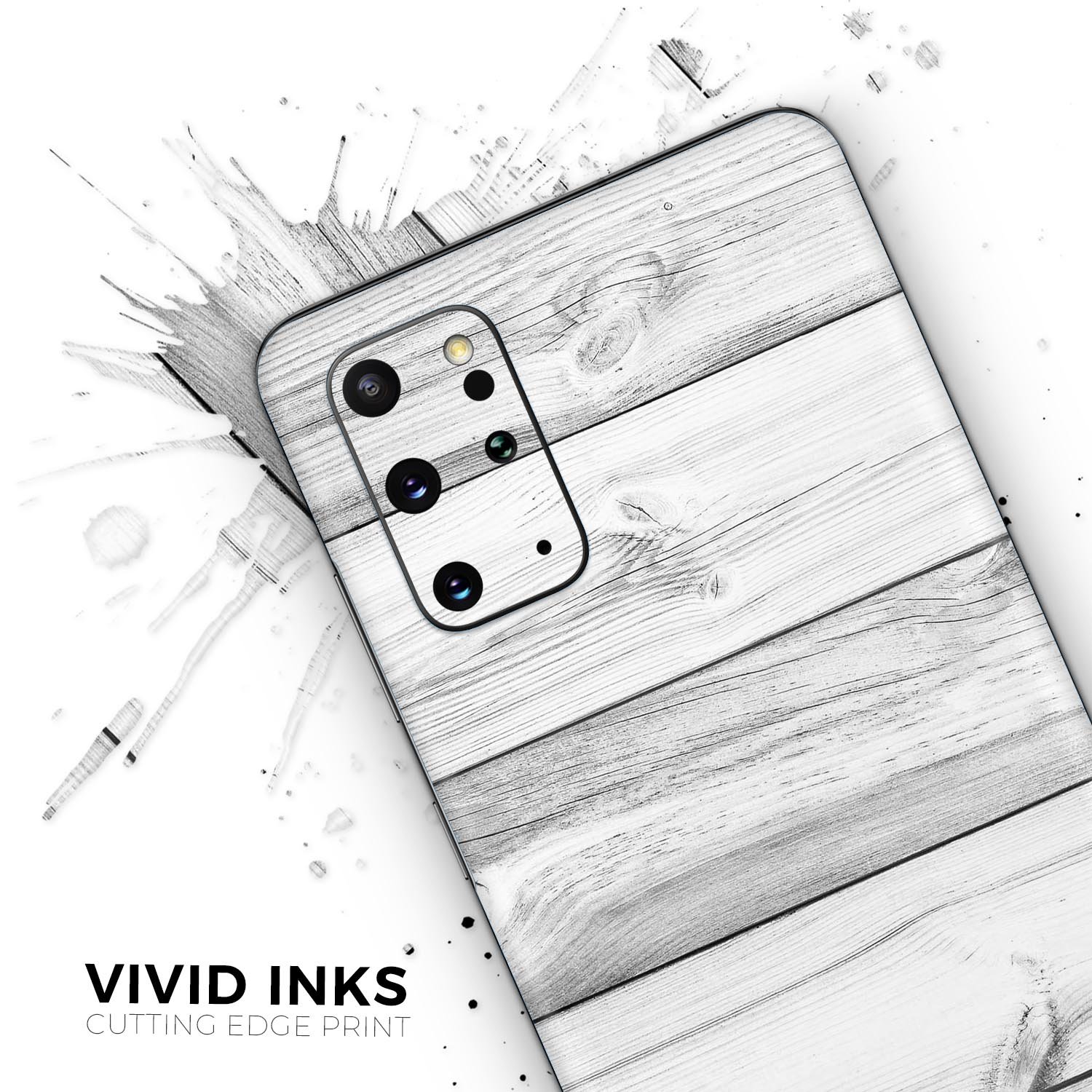 White and gray wood planks skin for Samsung Galaxy S-Series, showcasing a stylish design that enhances device appearance.