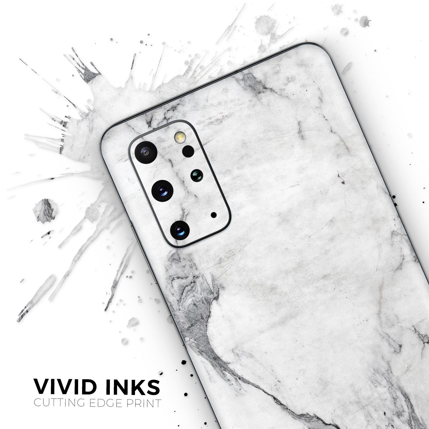 White and grey marble skin for Samsung Galaxy S20, showcasing a stylish design that enhances the device's appearance.