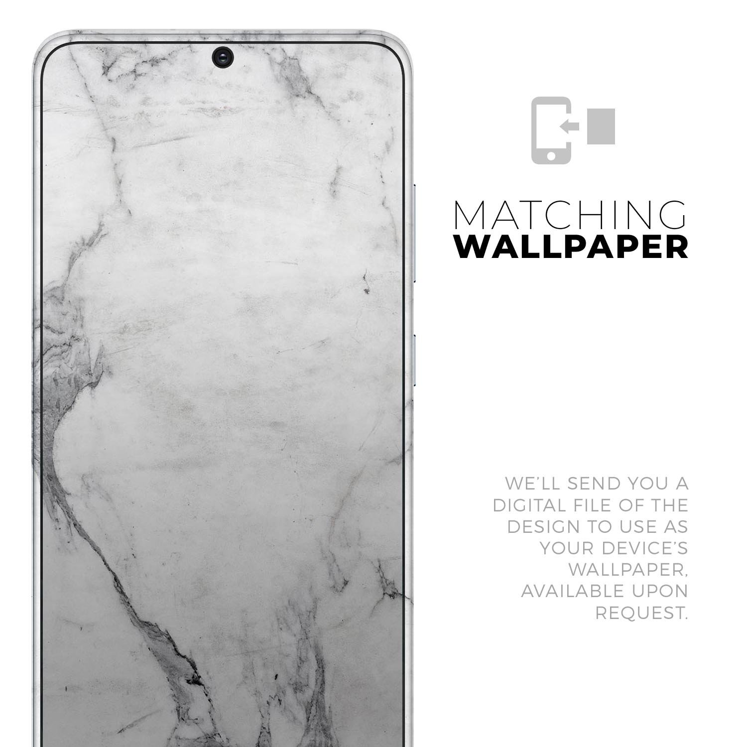 White and grey marble skin for Samsung Galaxy S20, showcasing a stylish design that enhances the device's appearance.