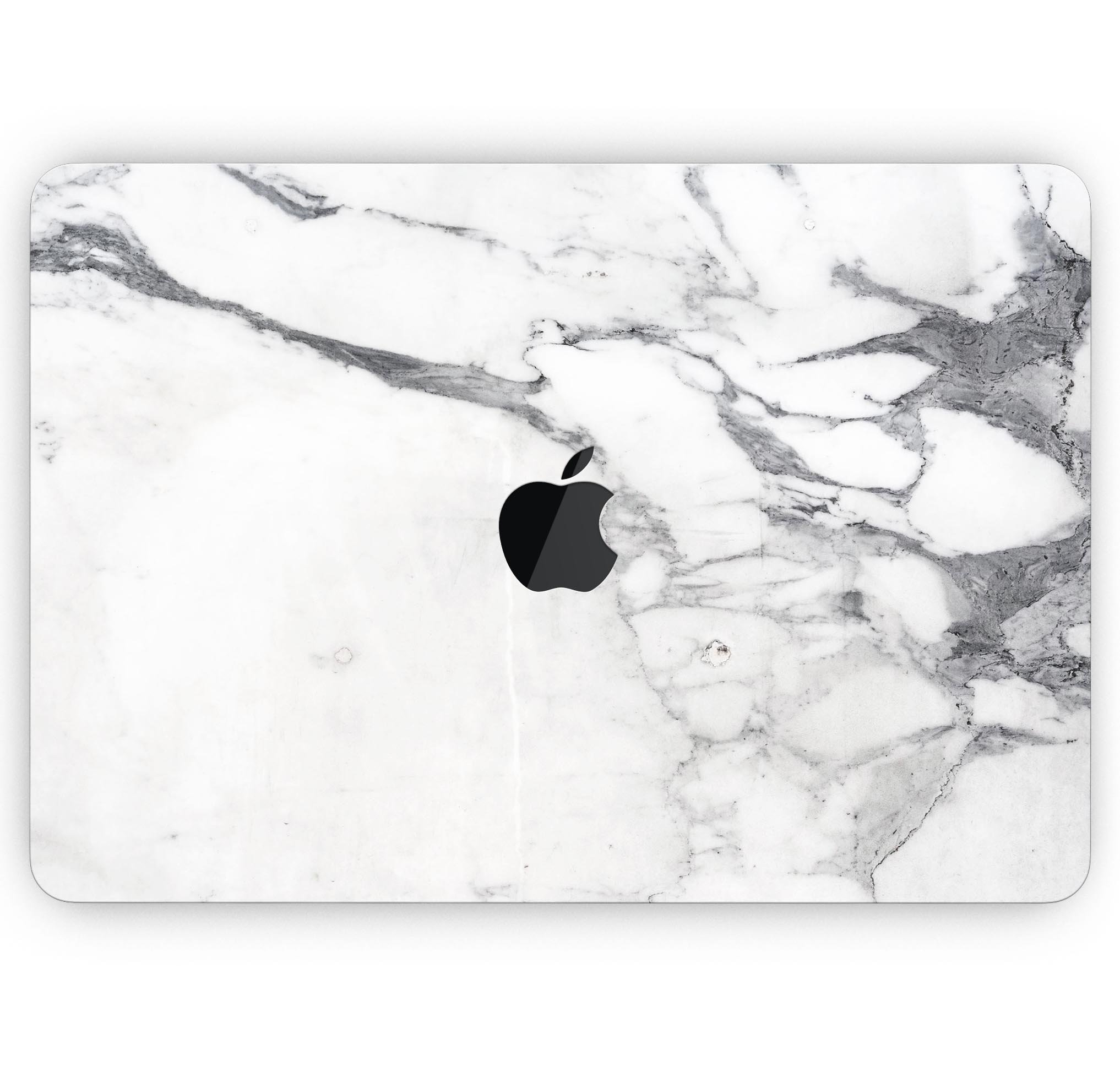 White and grey marble skin decal wrap kit for MacBook, showcasing a stylish design that protects the device.