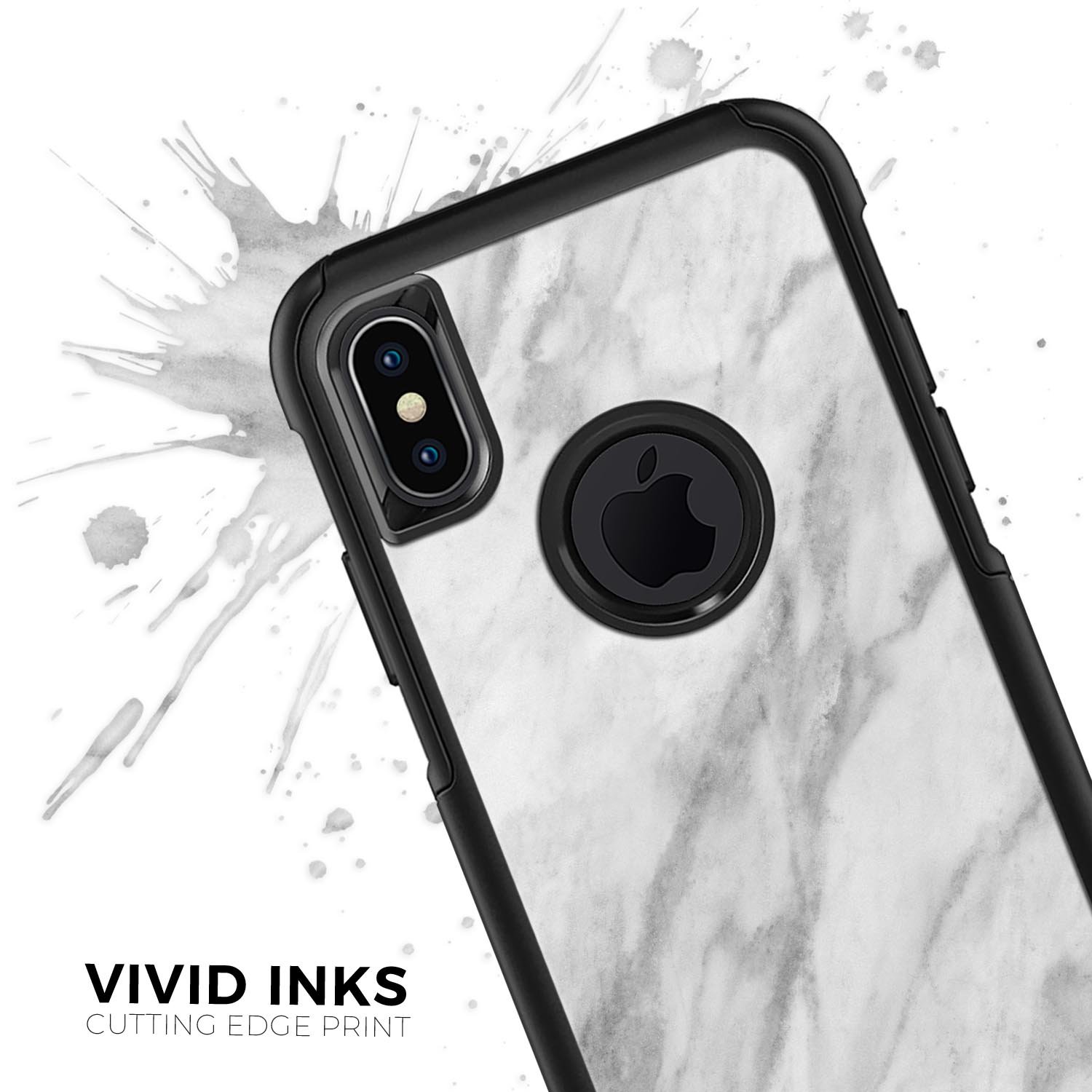 White Marble Surface Skin Kit designed for iPhone OtterBox cases, showcasing a stylish marble pattern.